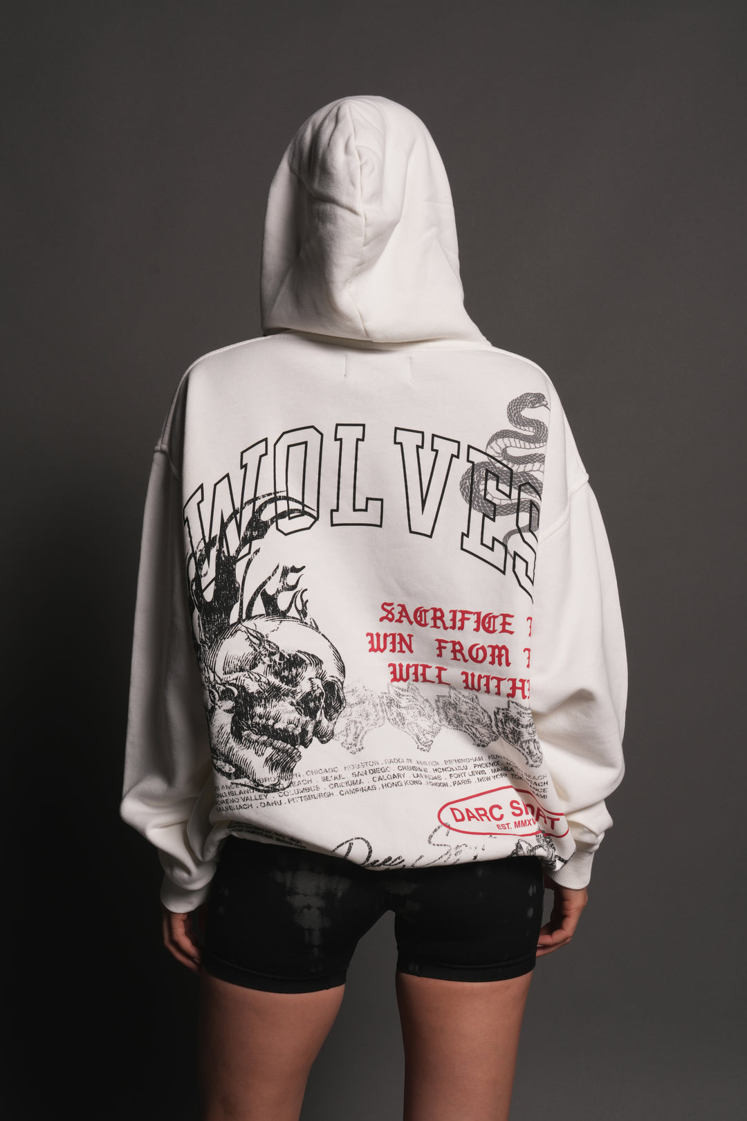 Flame Skull Pierce Hoodie in Cream