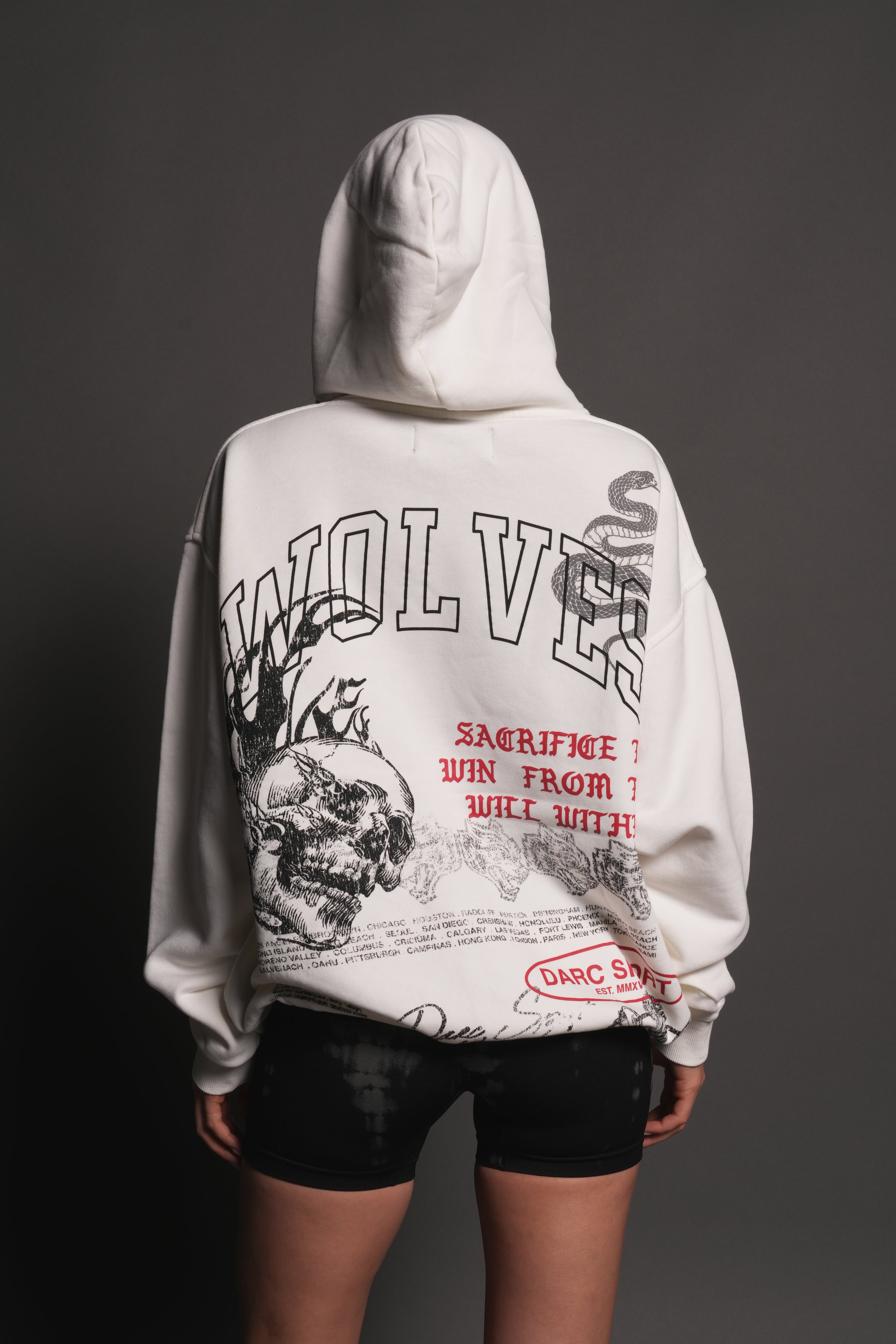 Flame Skull Pierce Hoodie in Cream