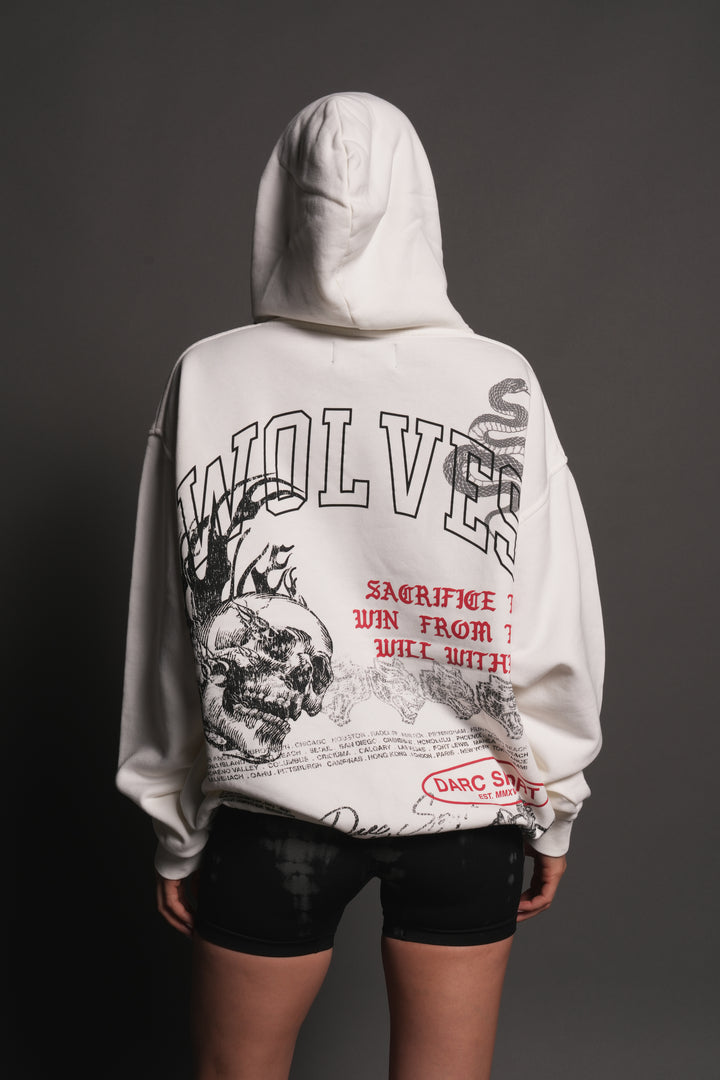 Flame Skull Pierce Hoodie in Cream