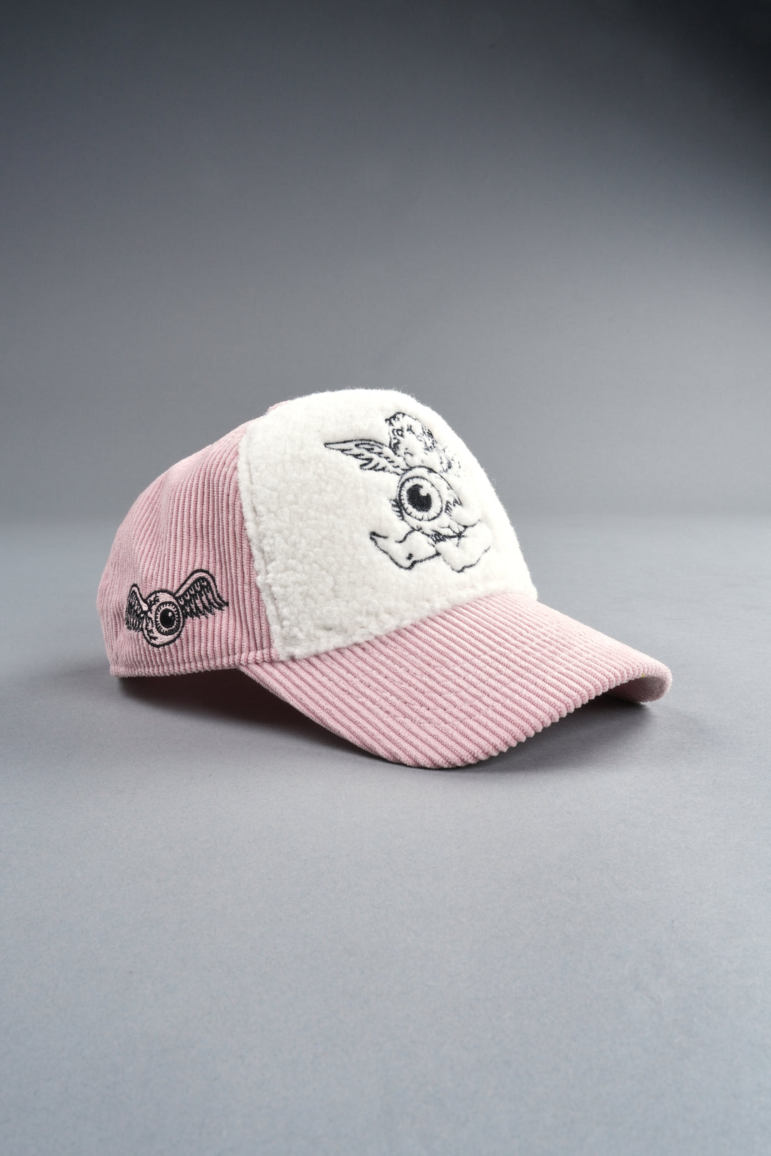 Cherub Eyeball Corduroy Trucker Hat in Bubblegum
