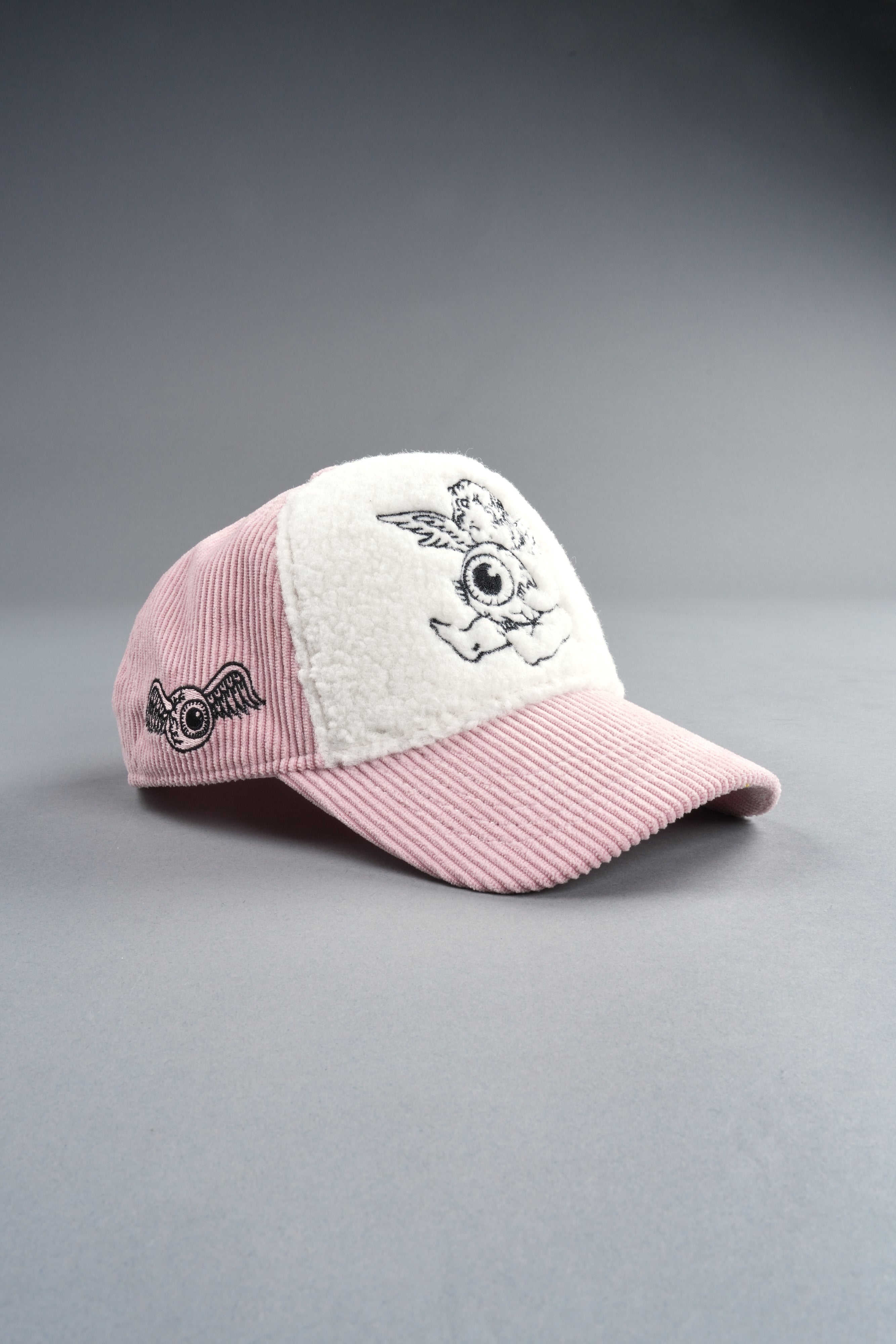 Cherub Eyeball Corduroy Trucker Hat in Bubblegum
