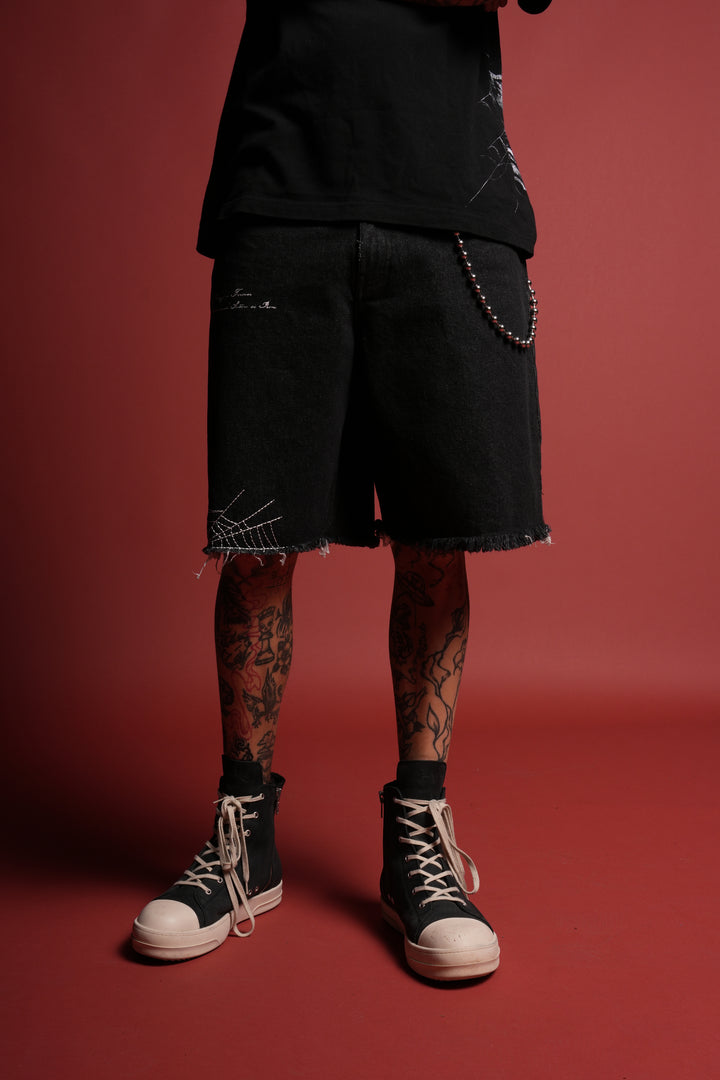 Sashiko Webs Ash Denim Jean Short in Black