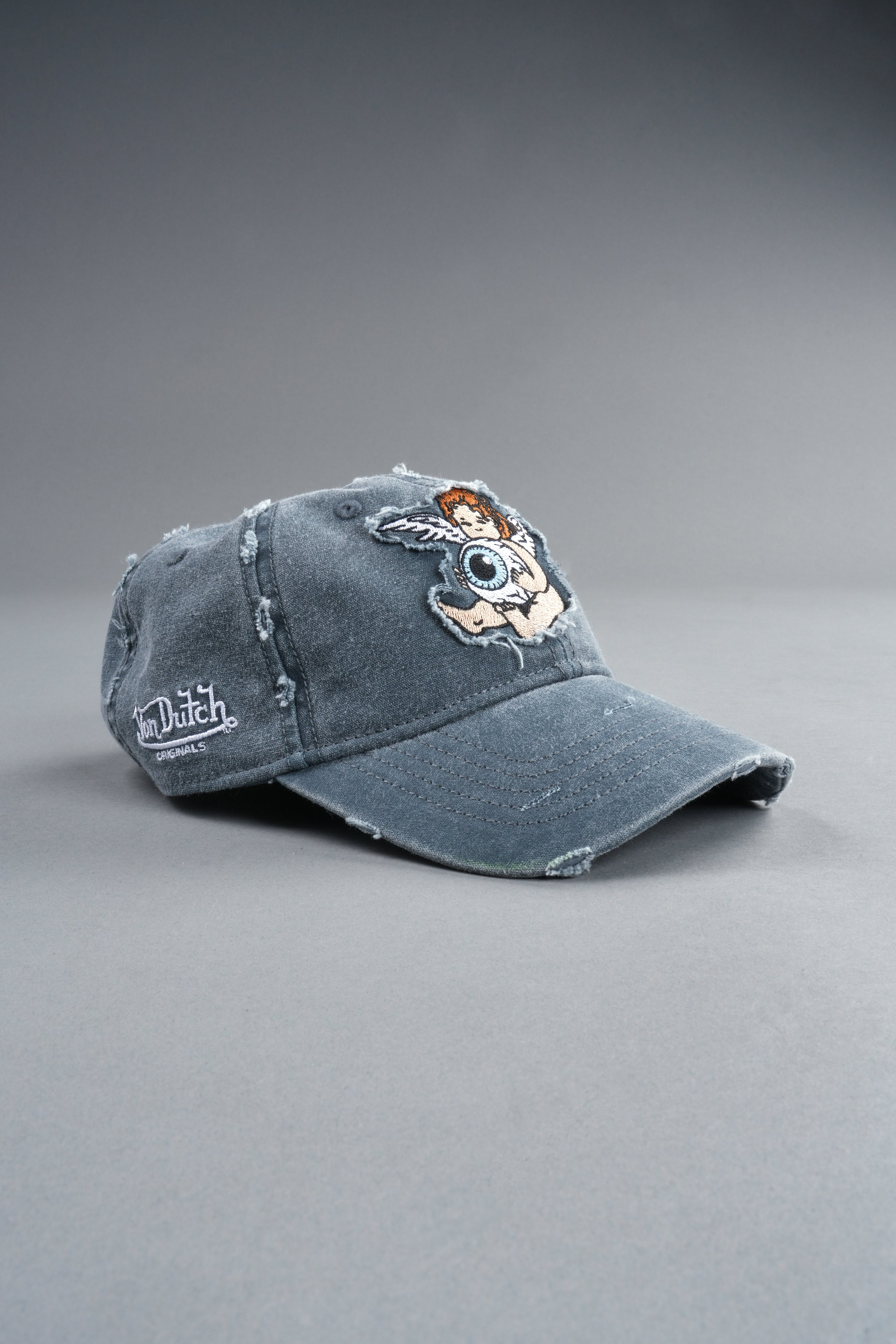 Cherub Eye Ball Distressed Dad Hat in Washed Wolf Gray
