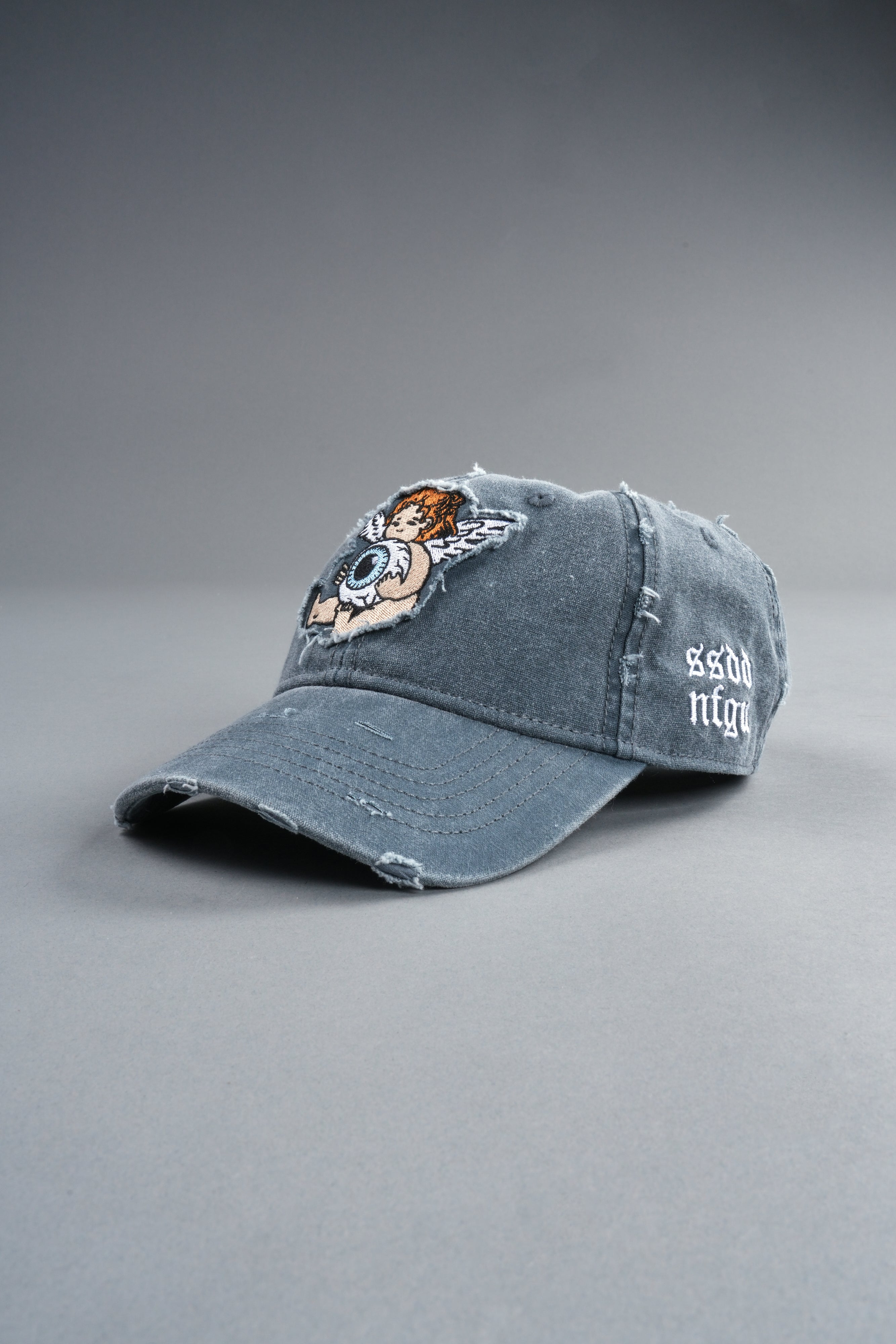 Cherub Eye Ball Distressed Dad Hat in Washed Wolf Gray