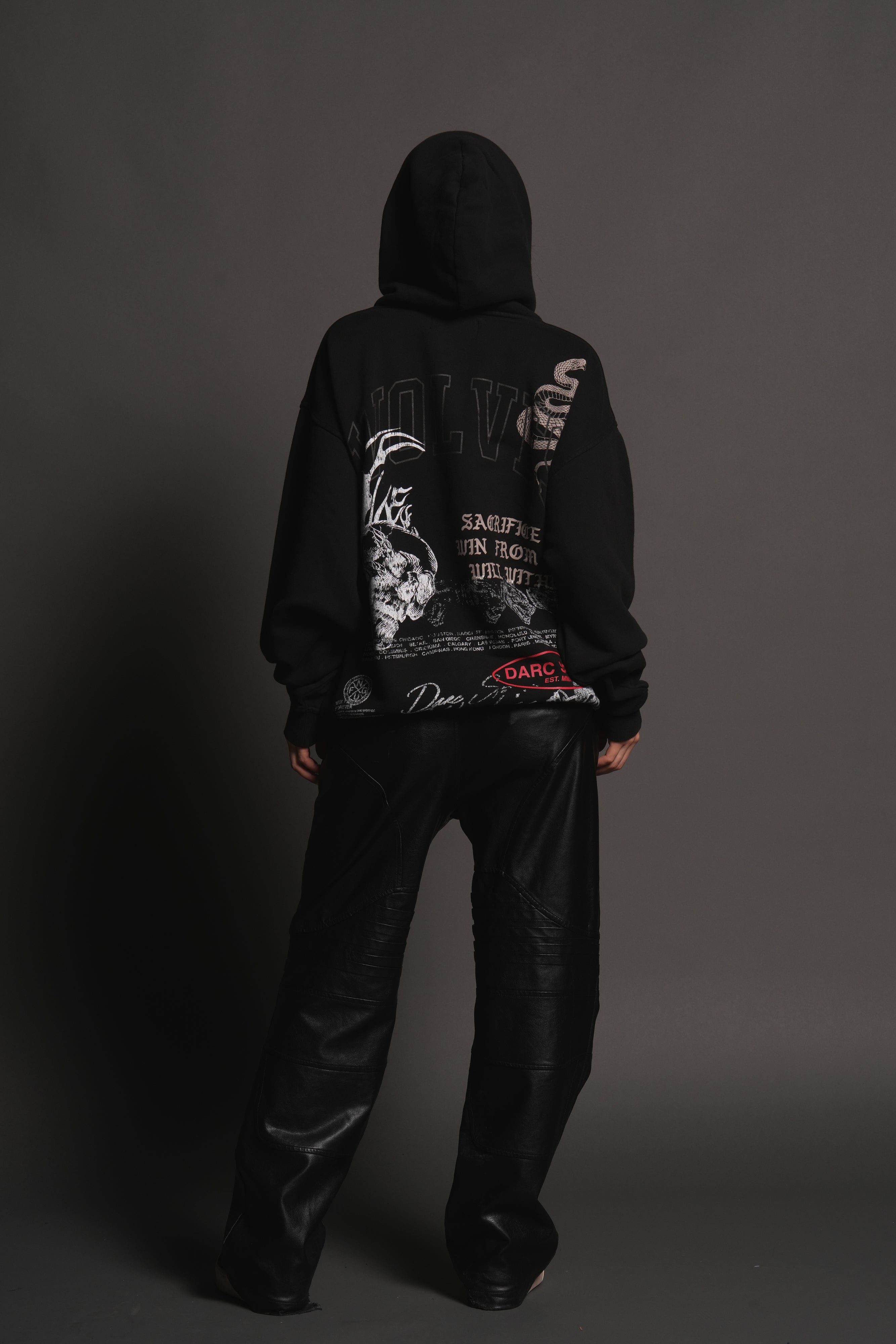 Flame Skull Pierce Hoodie in Black