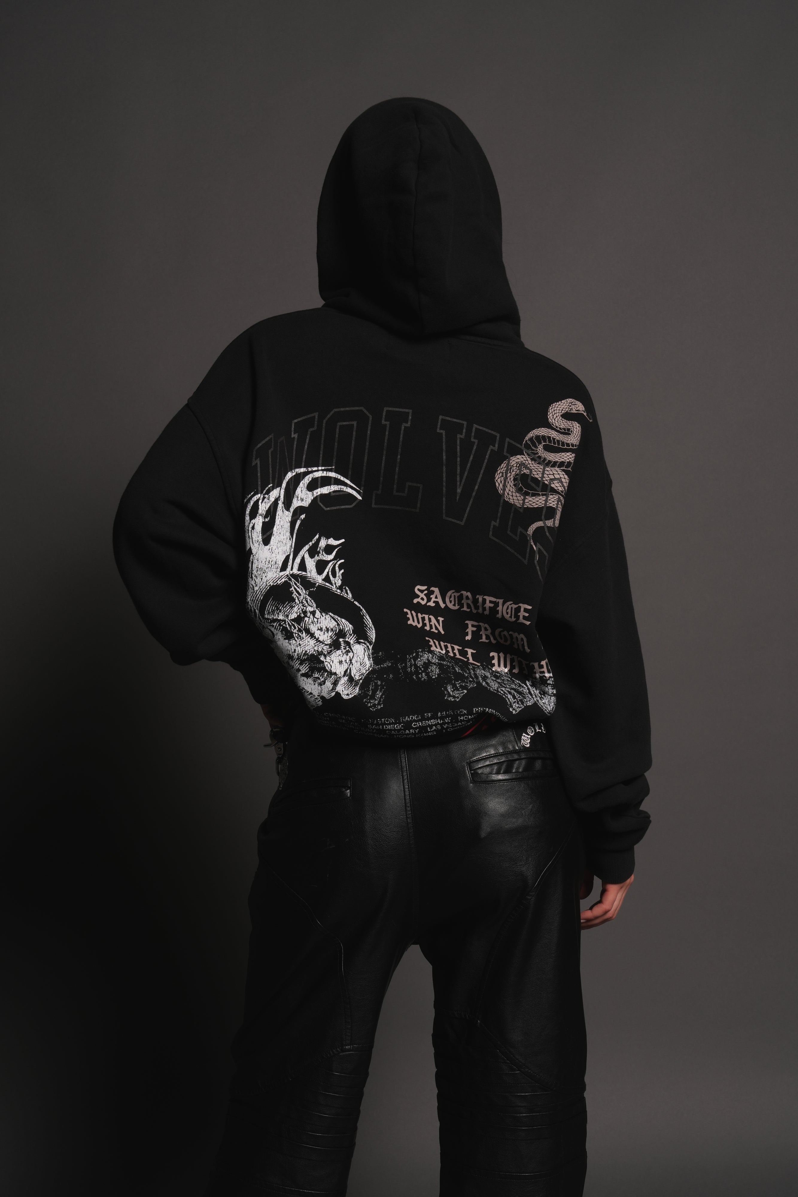 Flame Skull Pierce Hoodie in Black