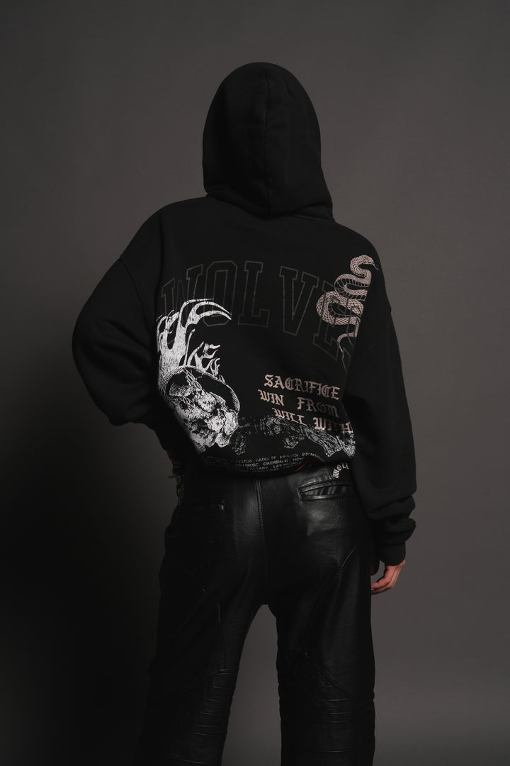 Flame Skull Pierce Hoodie in Black