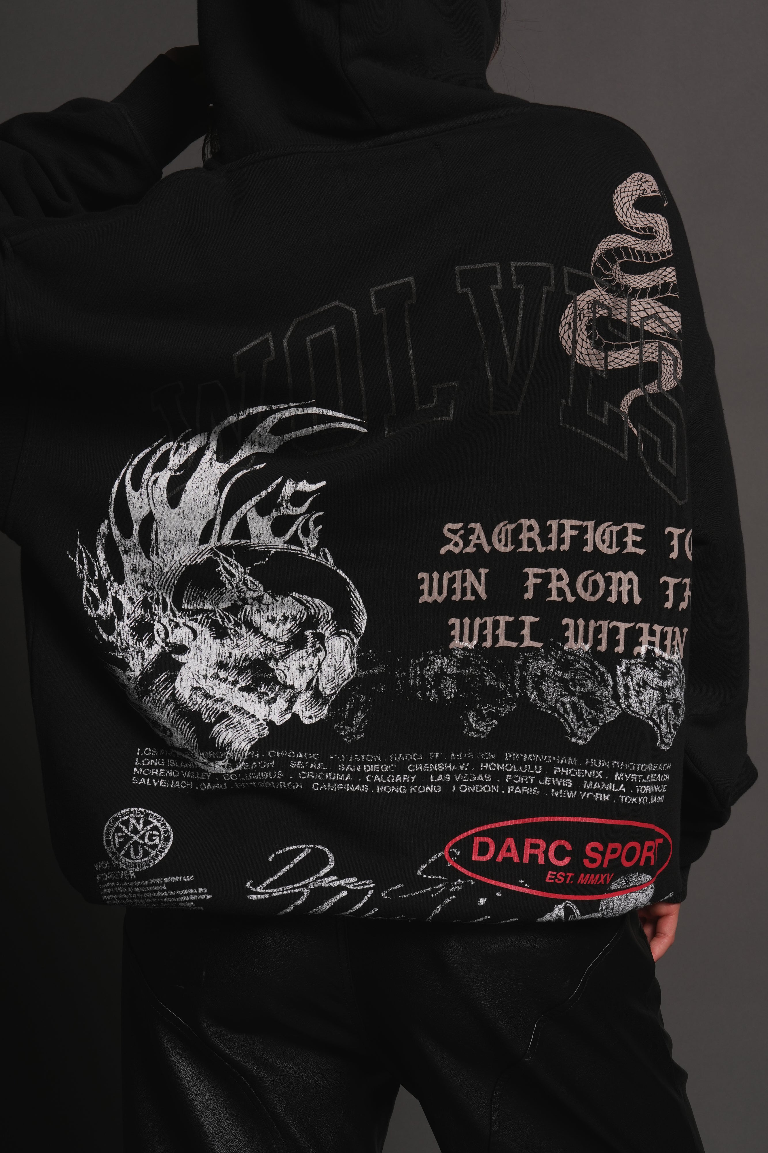 Flame Skull Pierce Hoodie in Black