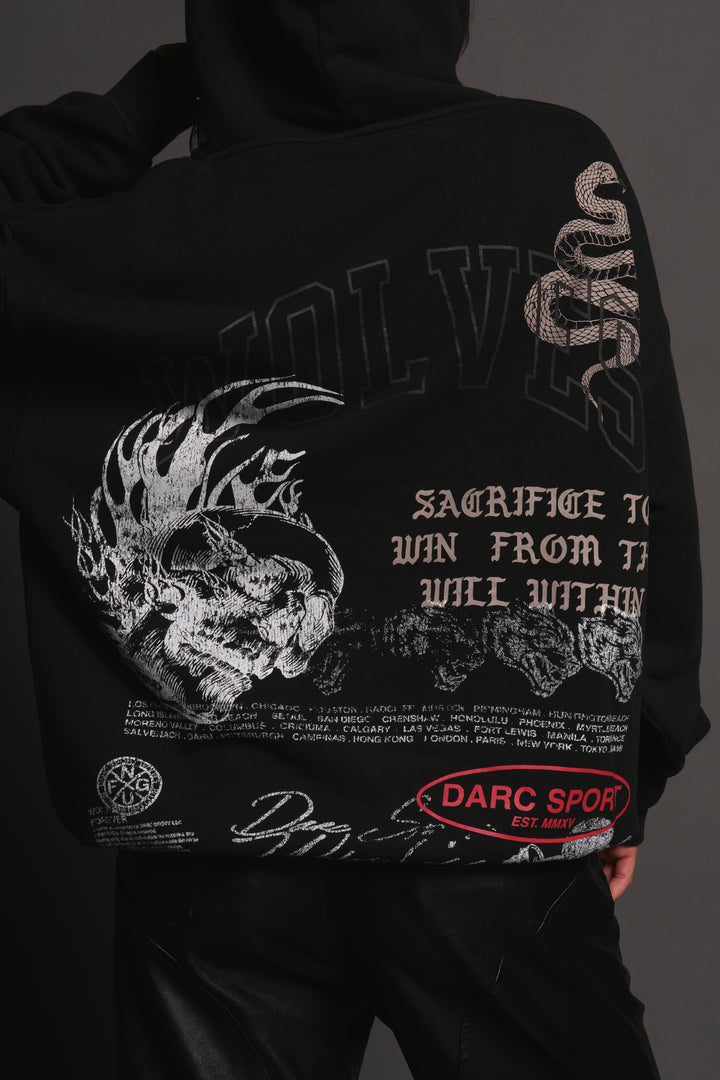 Flame Skull Pierce Hoodie in Black