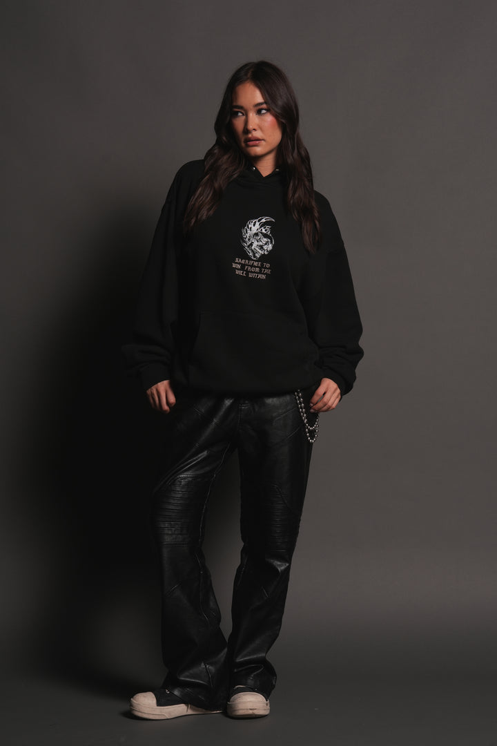 Flame Skull Pierce Hoodie in Black