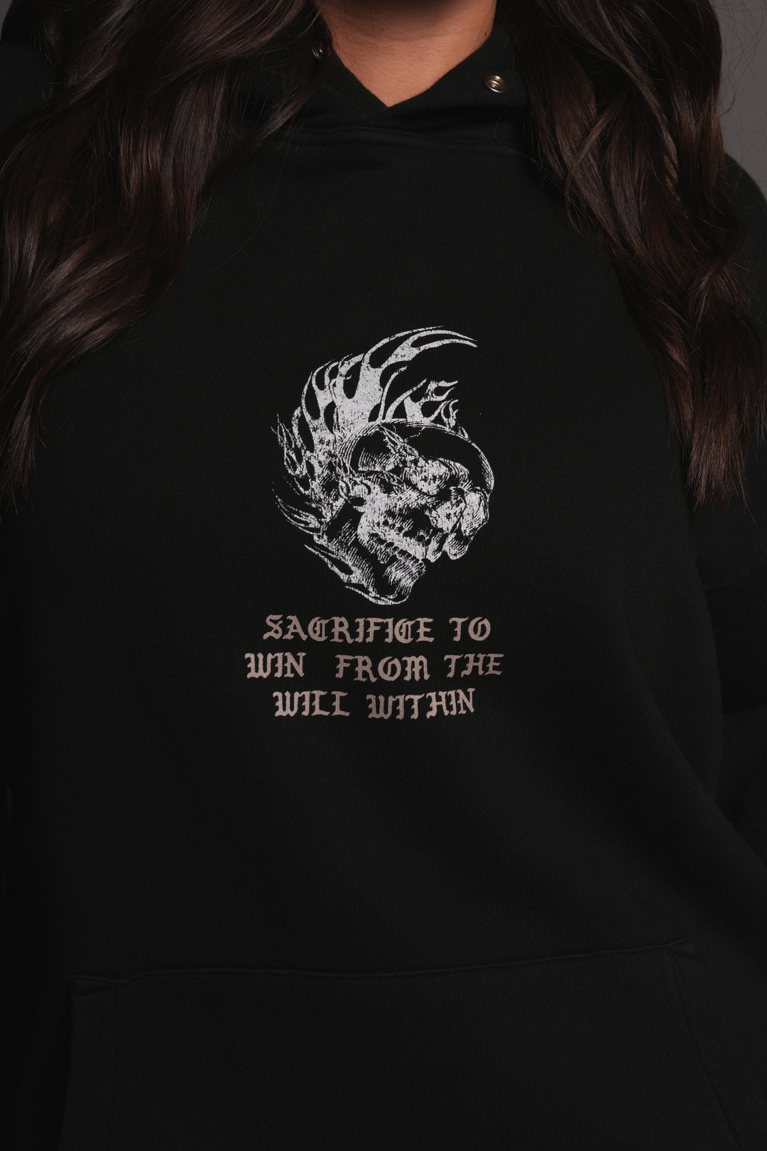 Flame Skull Pierce Hoodie in Black