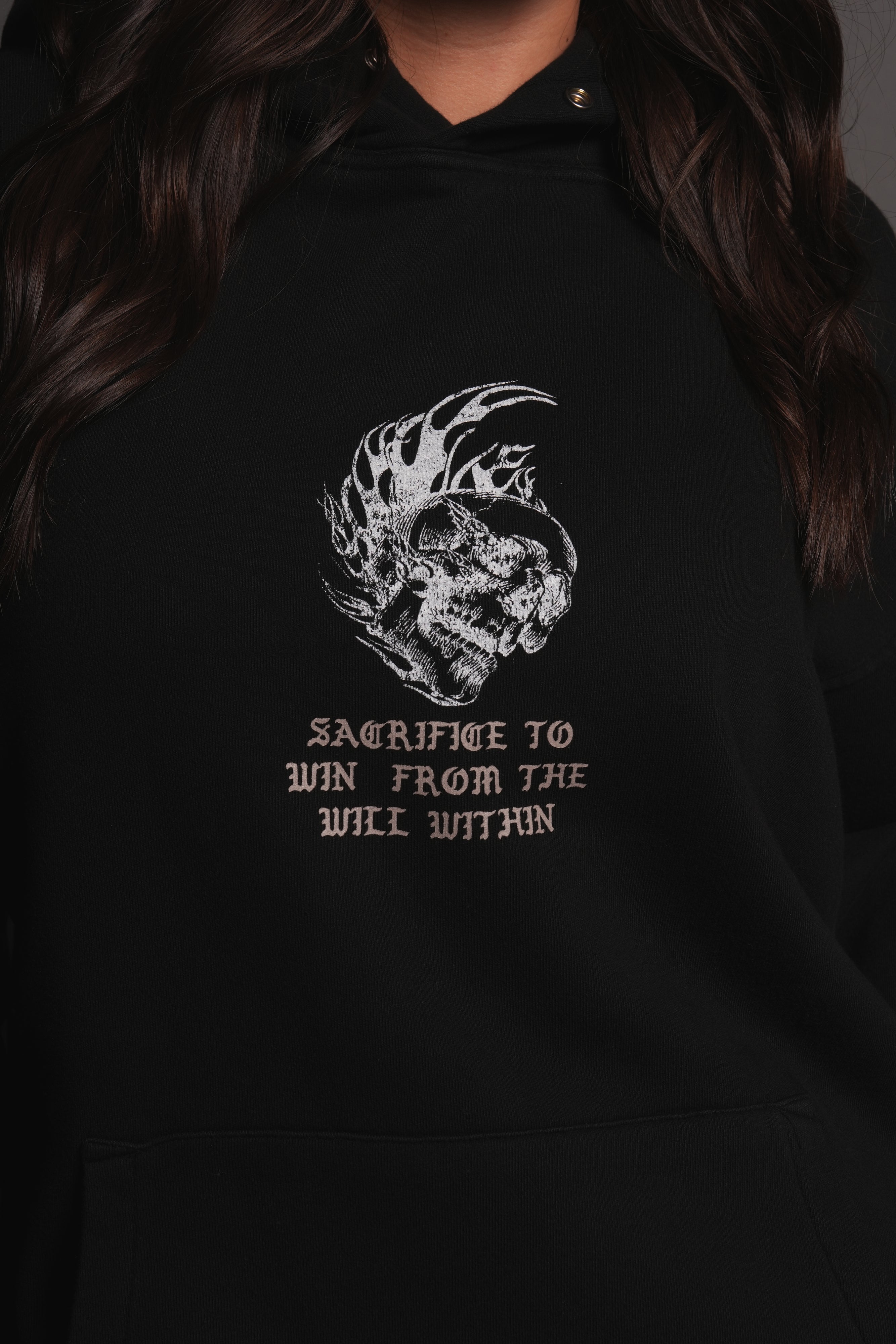 Flame Skull Pierce Hoodie in Black