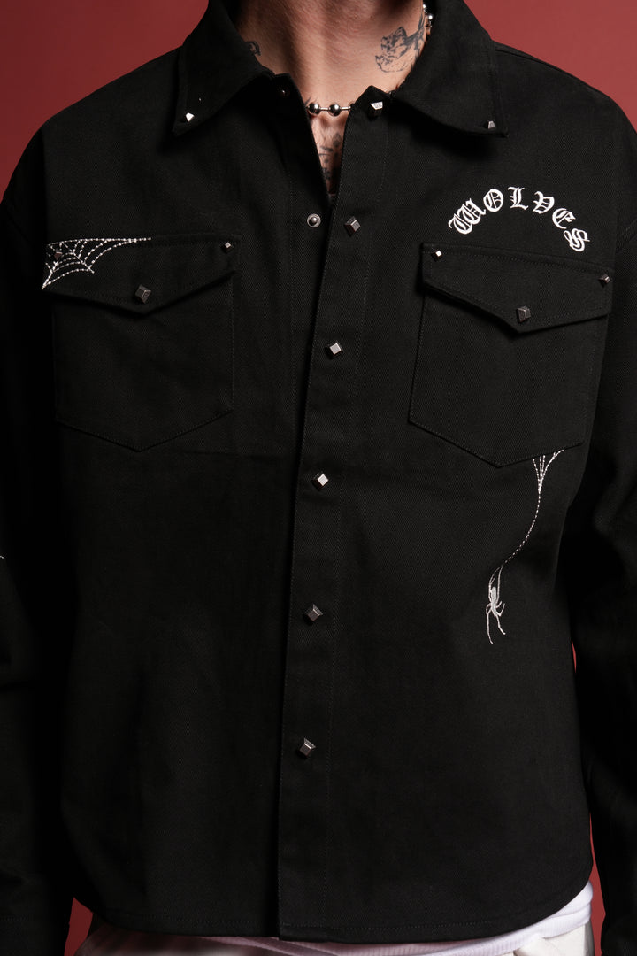 Sashiko Webs Winslow Shirt Jacket in Black