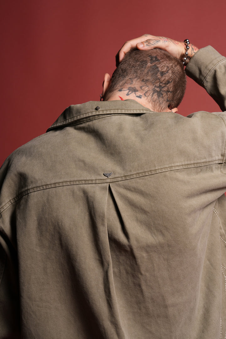 Sashiko Webs Winslow Shirt Jacket in Owen Green