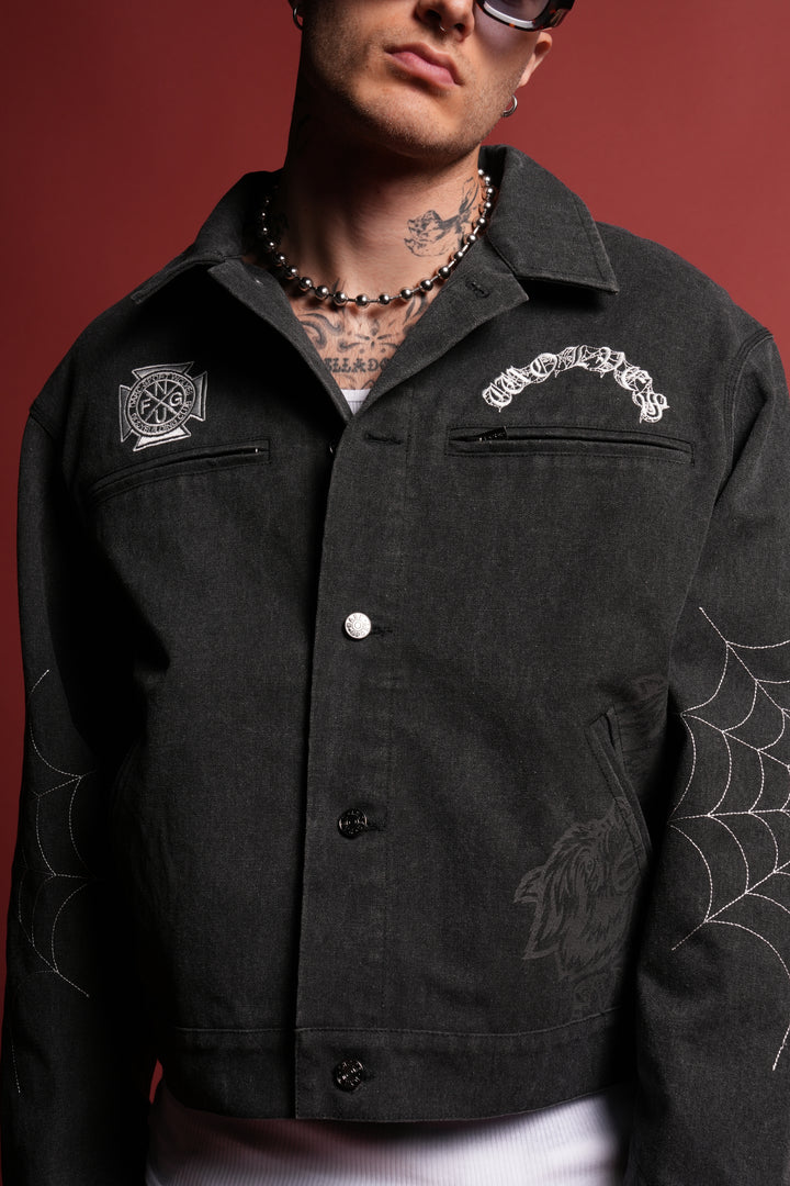 Sashiko Wolves Lunnis Jacket in Black