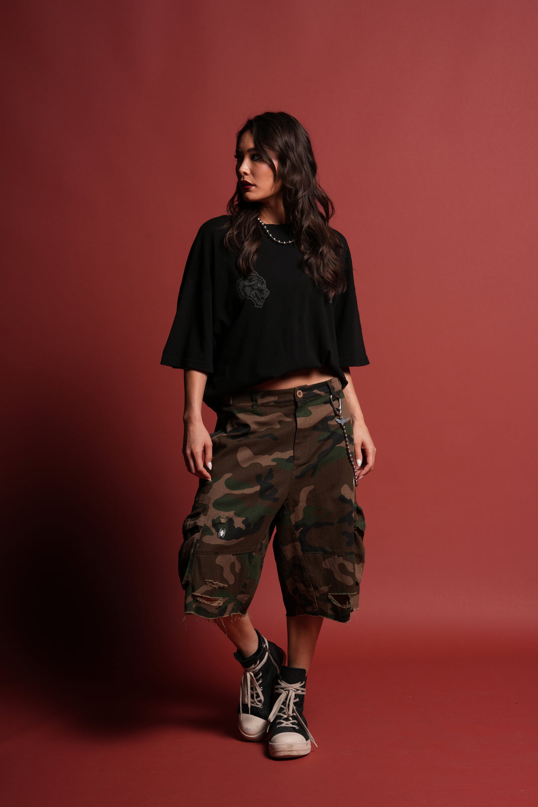 Devil In The Flames Side-By-Side Series Premium Oversized Tee in Black