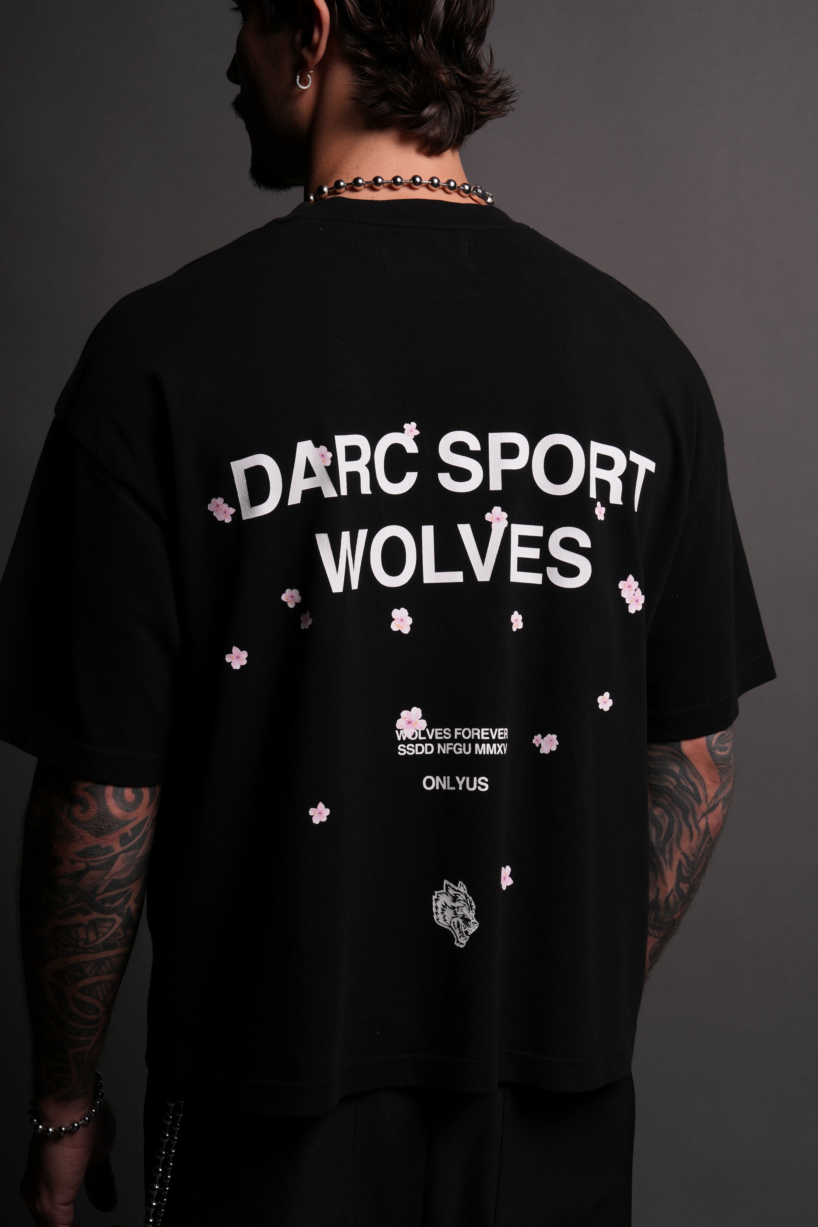 Darc Sport Wolves Blossom "Premium" Box Cut Tee in Black