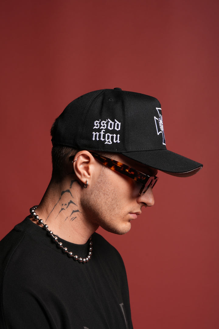 Wolf Iron Cross A Frame Snapback in Black
