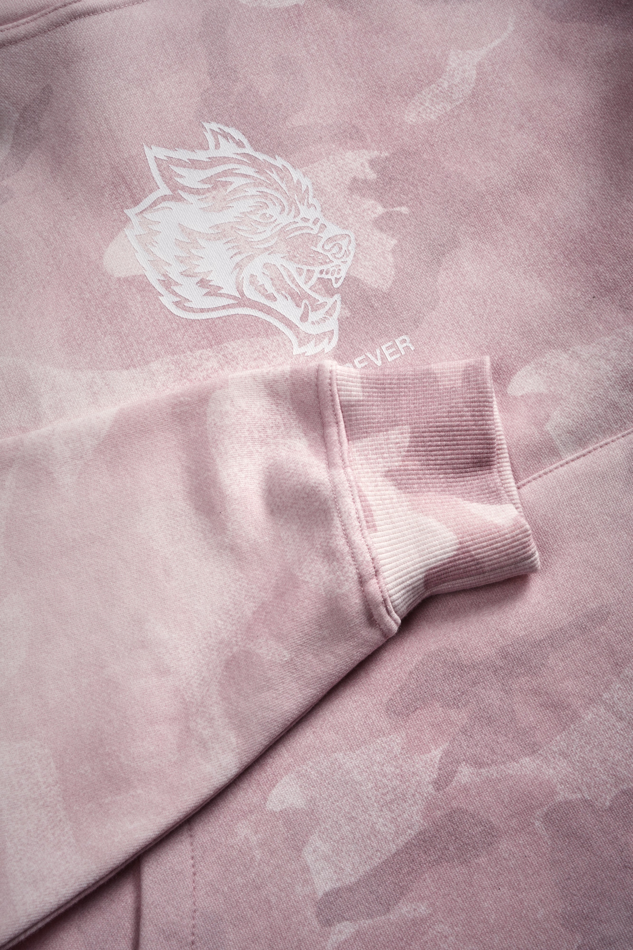 Wolves Have Your Back Unisex "Box Cut" Pierce Hoodie in Blush Vintage Woodland Camo