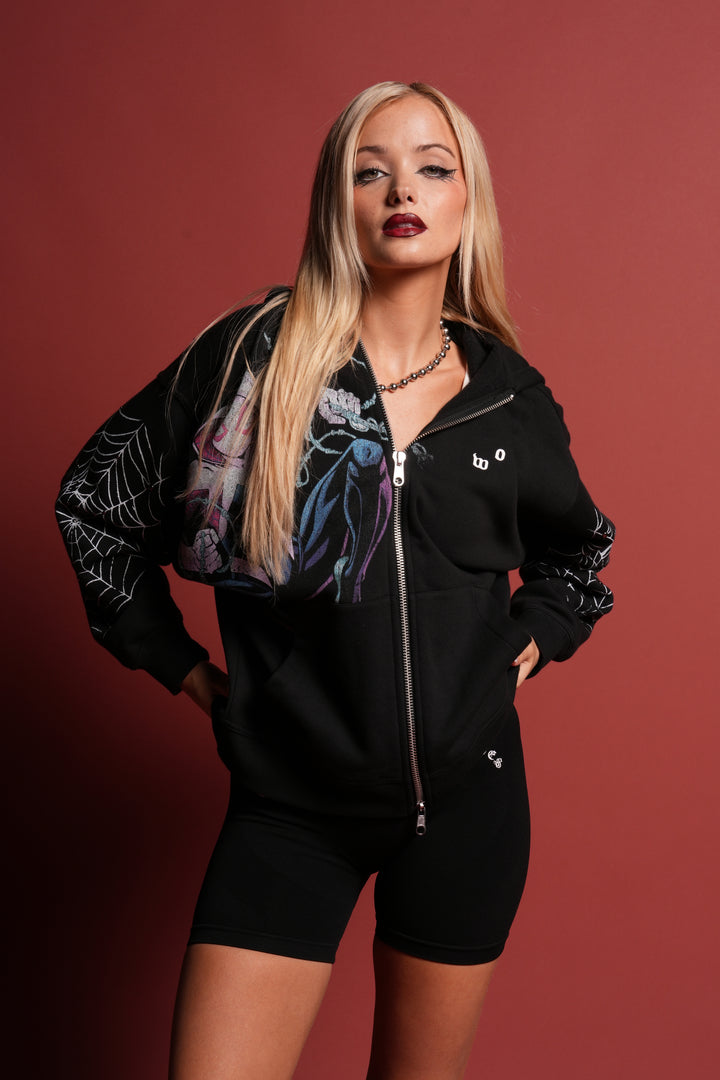 Ghost Spider Anya Double Zip Hoodie in Black