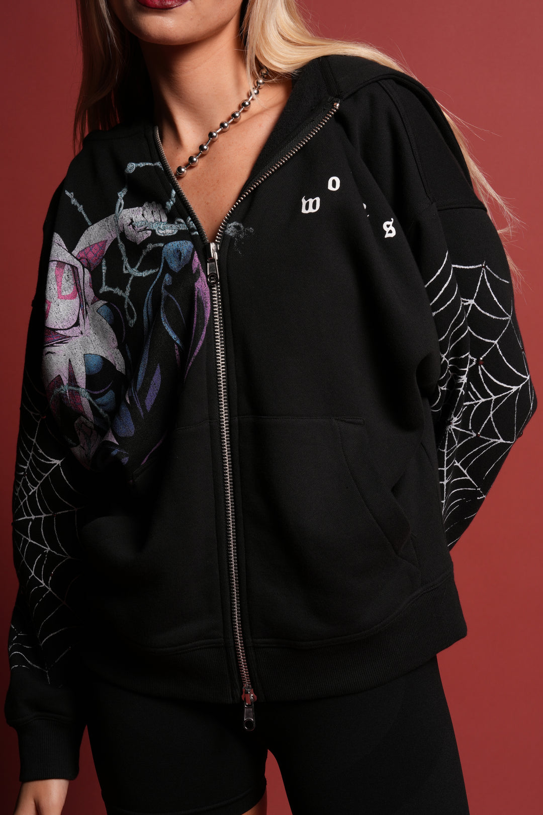 Ghost Spider Anya Double Zip Hoodie in Black
