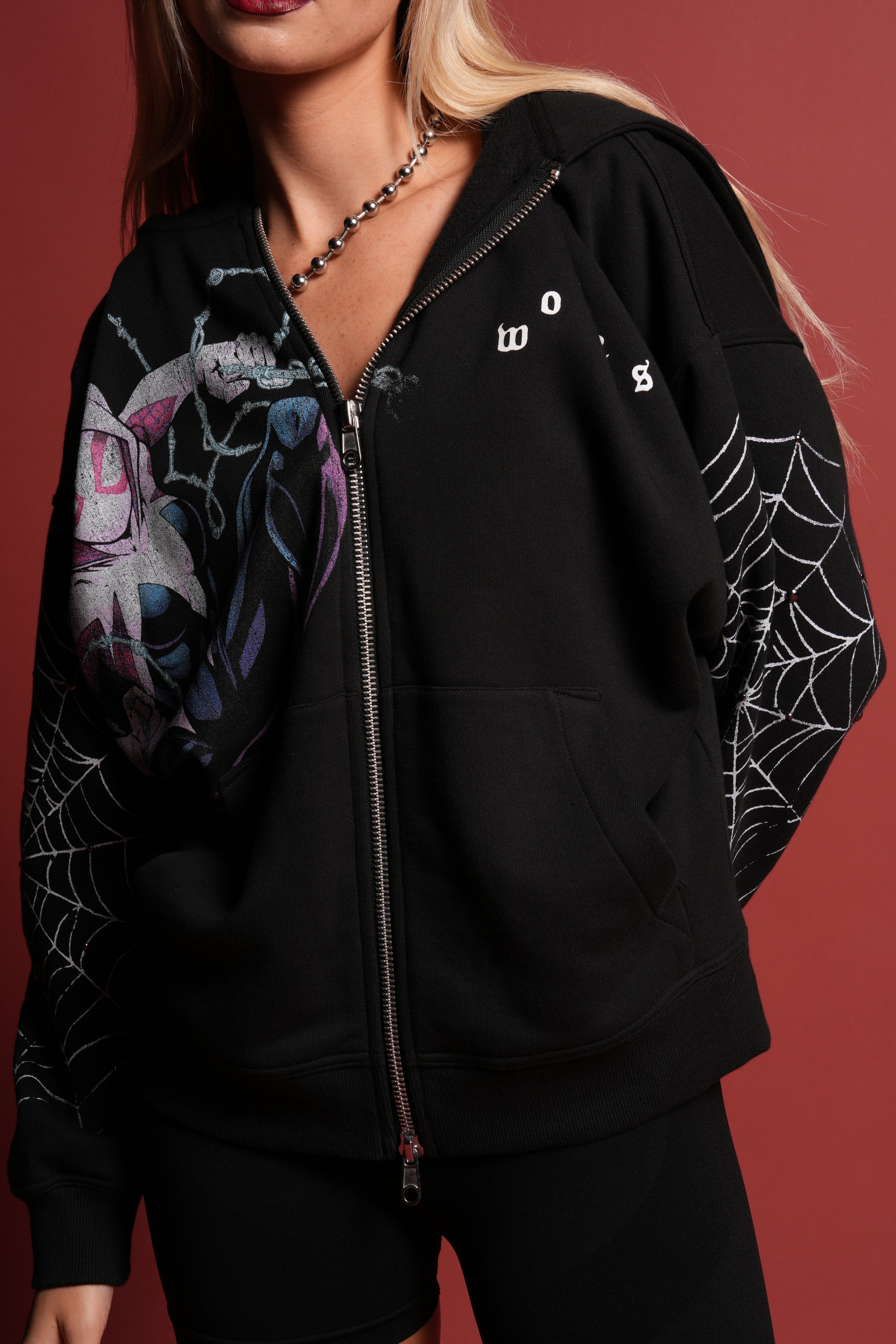 Ghost Spider Anya Double Zip Hoodie in Black