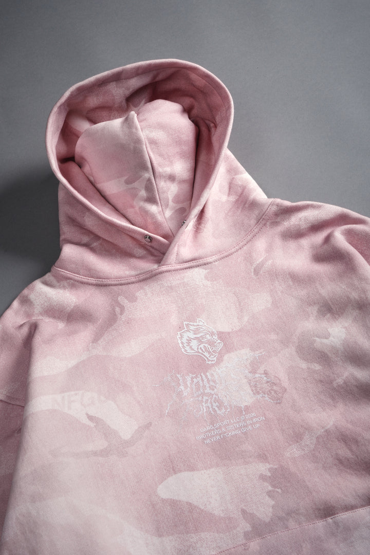 Drip Hesh WLVS FRVR Unisex "Pierce" Hoodie in Blush Vintage Woodland Camo