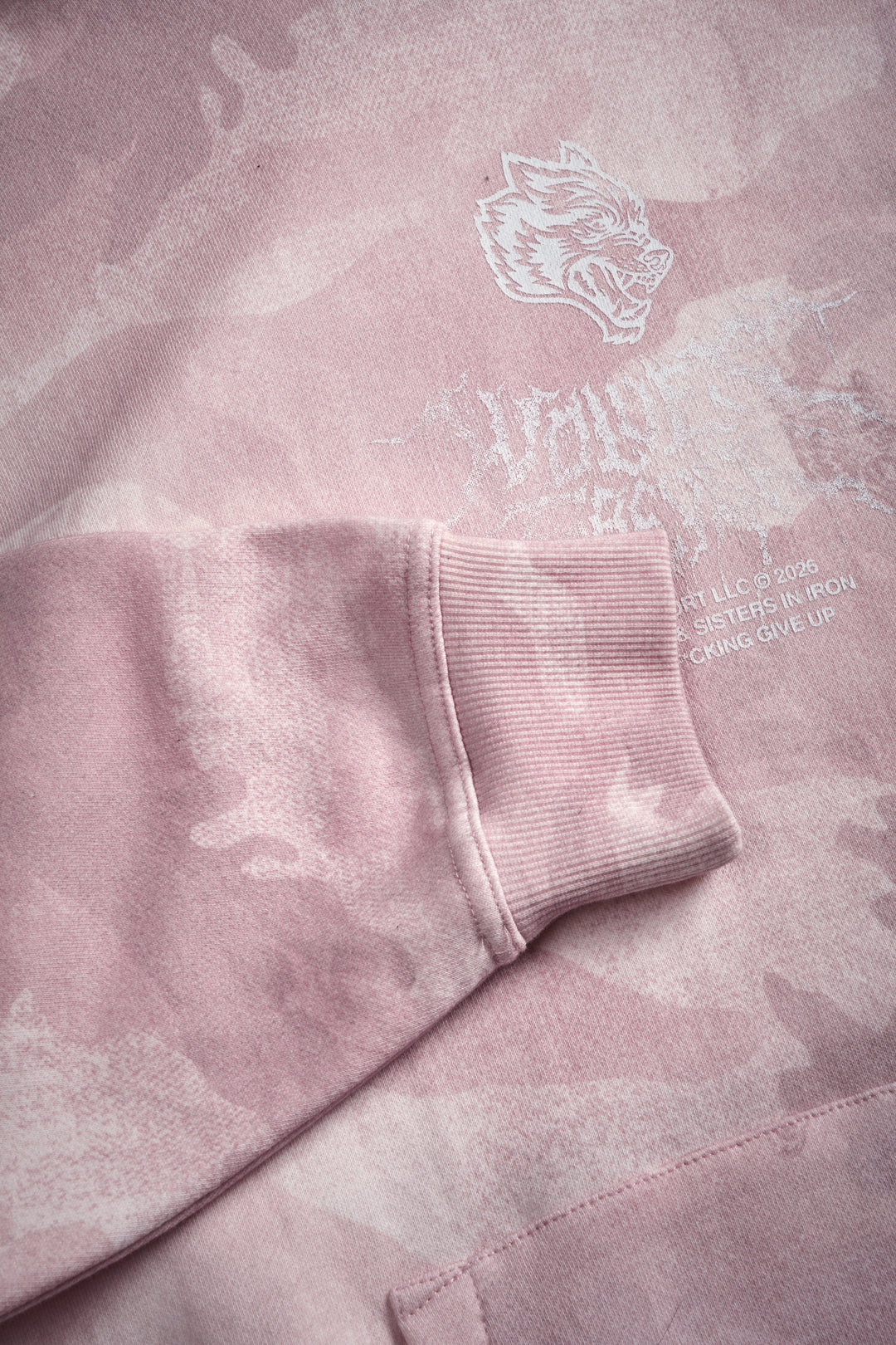 Drip Hesh WLVS FRVR Unisex "Pierce" Hoodie in Blush Vintage Woodland Camo