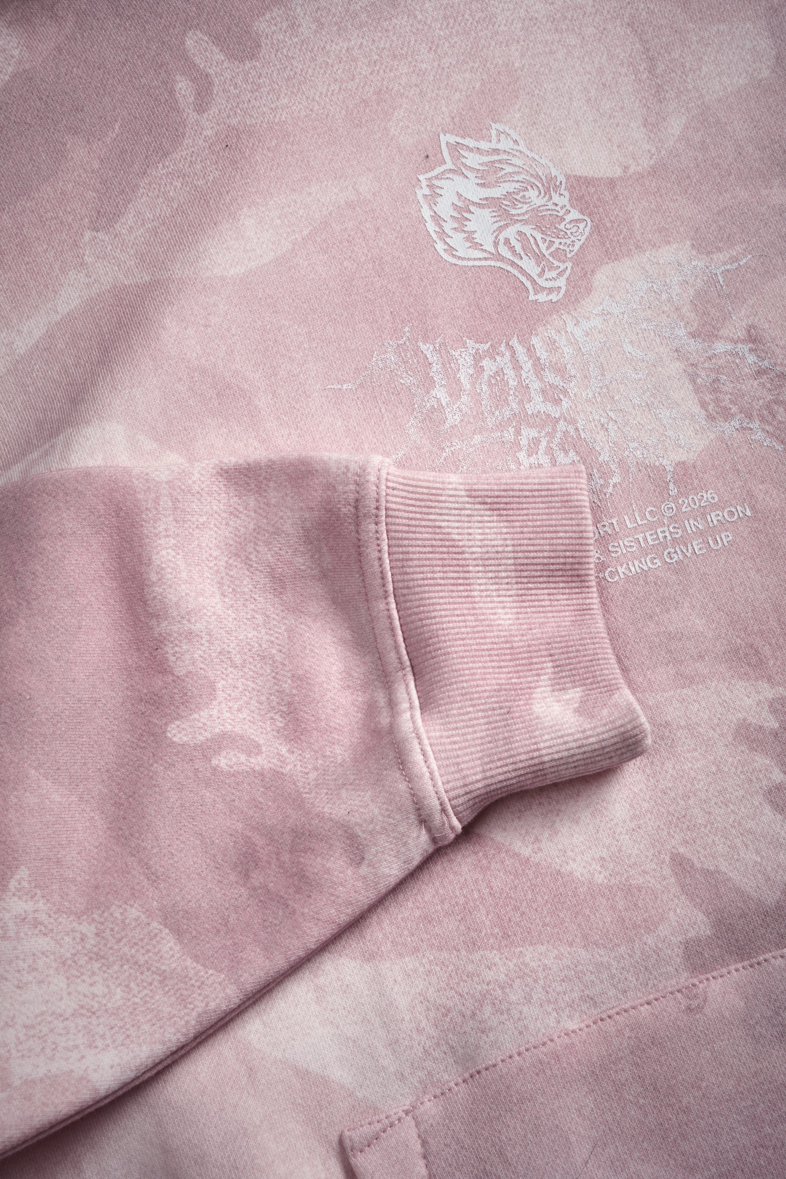 Drip Hesh WLVS FRVR Unisex "Pierce" Hoodie in Blush Vintage Woodland Camo