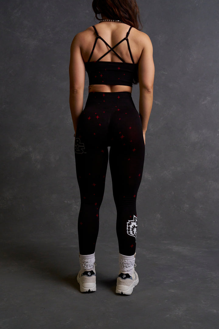 The Power "Everson Seamless" Scrunch Leggings in Black/Red Starry Night