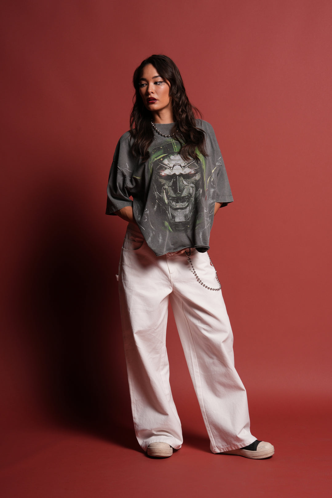 Doom Defiant Grunge Raw Hem Box Cut Tee in Wolf Gray