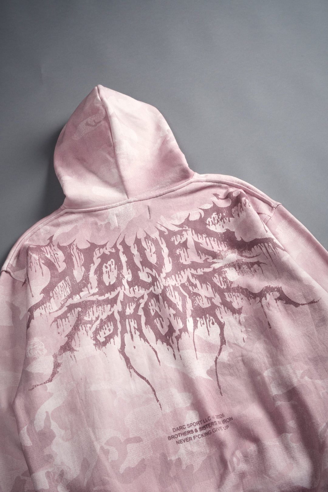 Drip Hesh WLVS FRVR Unisex "Pierce" Hoodie in Blush Vintage Woodland Camo