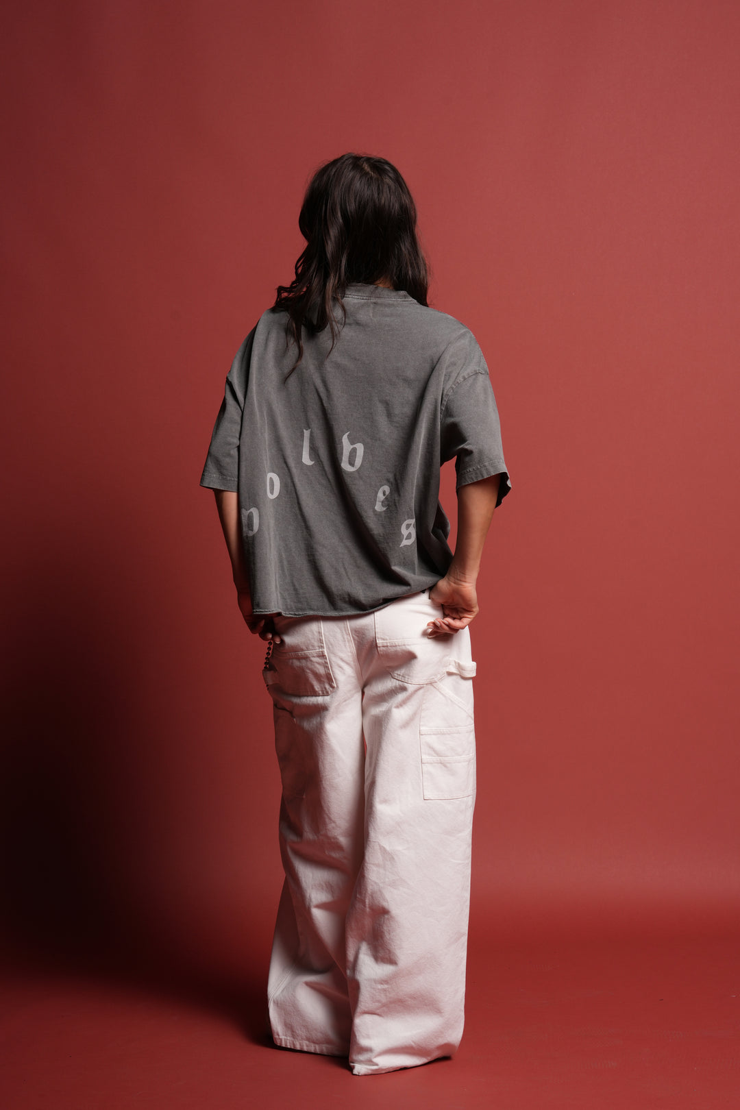 Doom Defiant Grunge Raw Hem Box Cut Tee in Wolf Gray