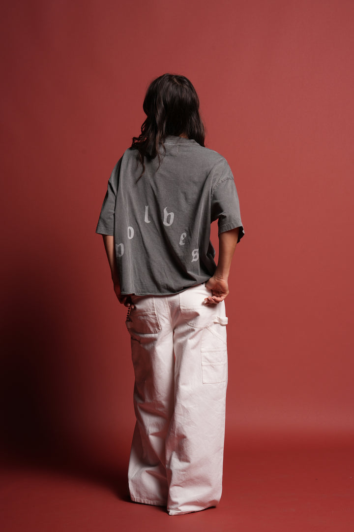 Doom Defiant Grunge Raw Hem Box Cut Tee in Wolf Gray