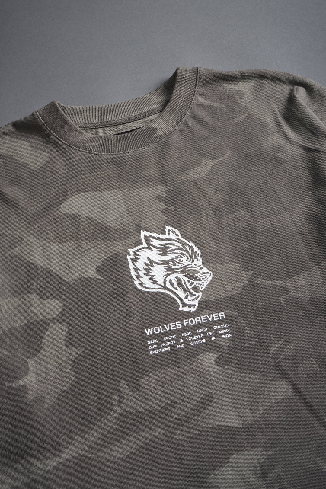 Wolves Have Your Back Unisex "Premium" Oversized Tee in Lush Vintage Woodland Camo