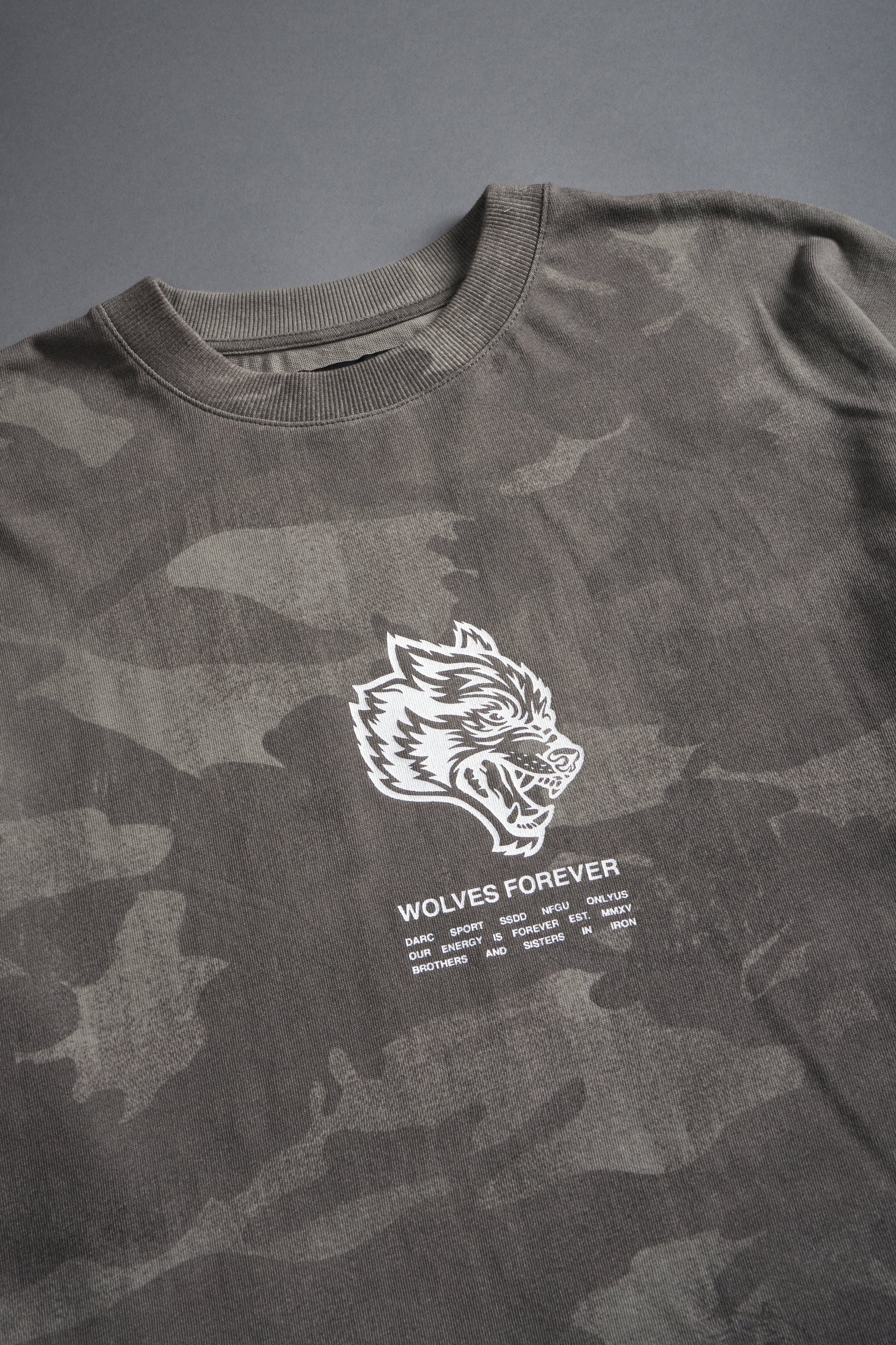 Wolves Have Your Back Unisex "Premium" Oversized Tee in Lush Vintage Woodland Camo