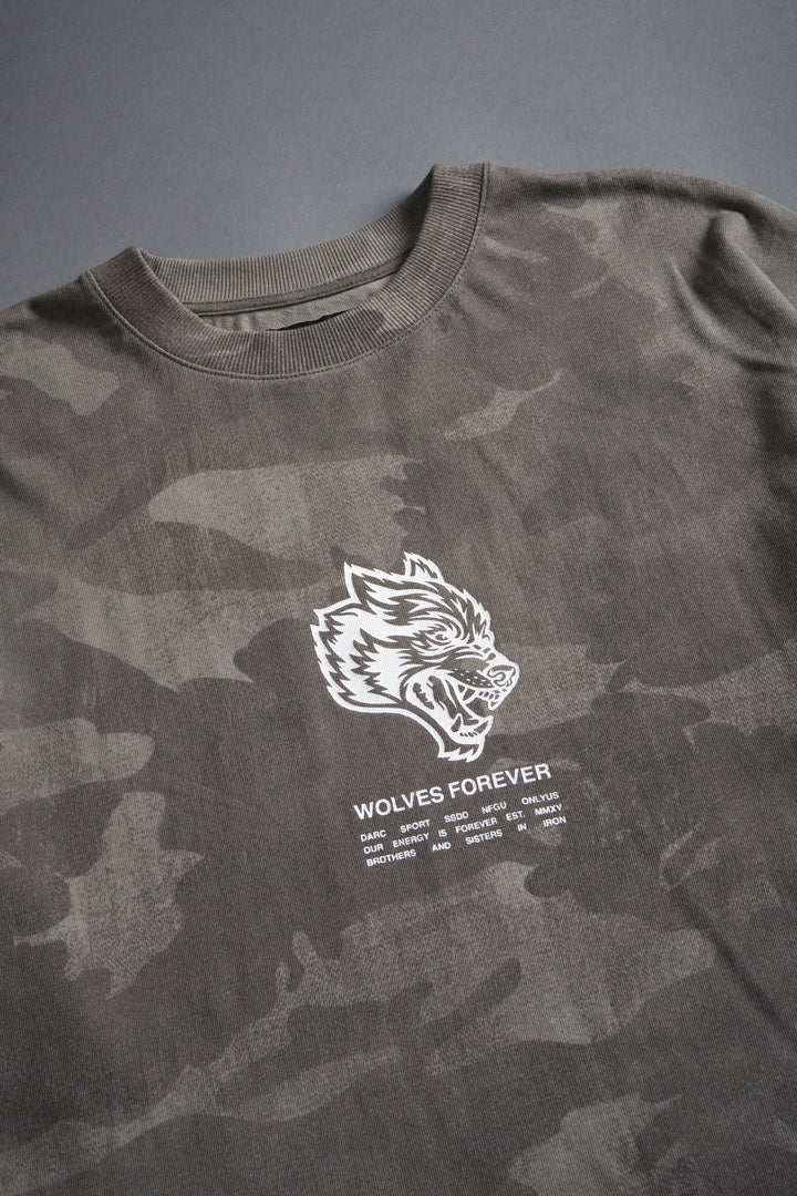 Wolves Have Your Back Unisex "Premium" Oversized Tee in Lush Vintage Woodland Camo