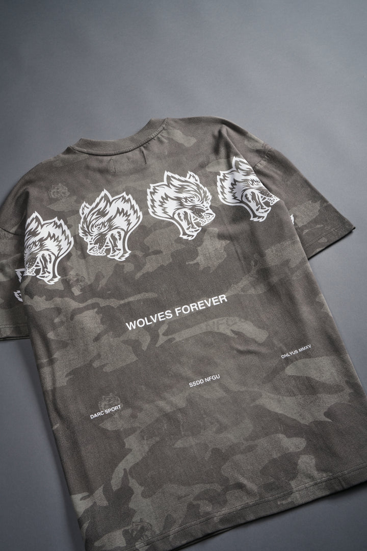 Wolves Have Your Back Unisex "Premium" Oversized Tee in Lush Vintage Woodland Camo