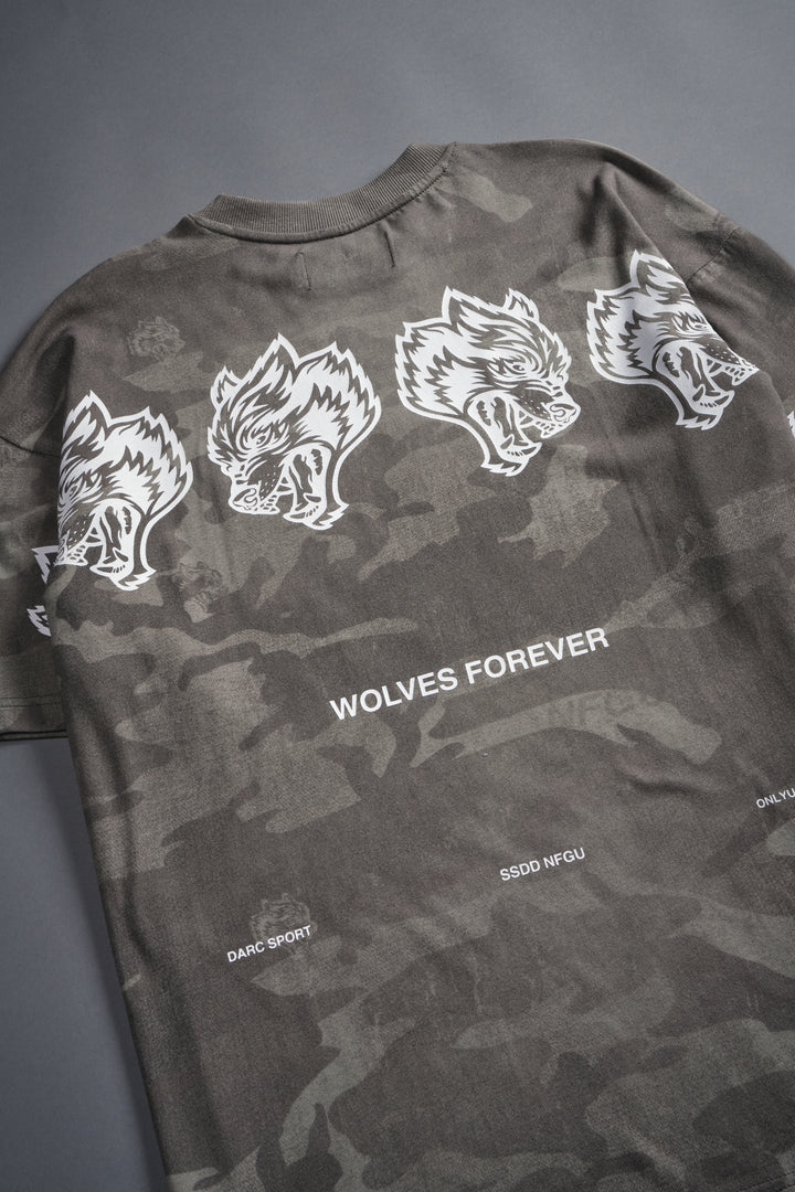 Wolves Have Your Back Unisex "Premium" Oversized Tee in Lush Vintage Woodland Camo