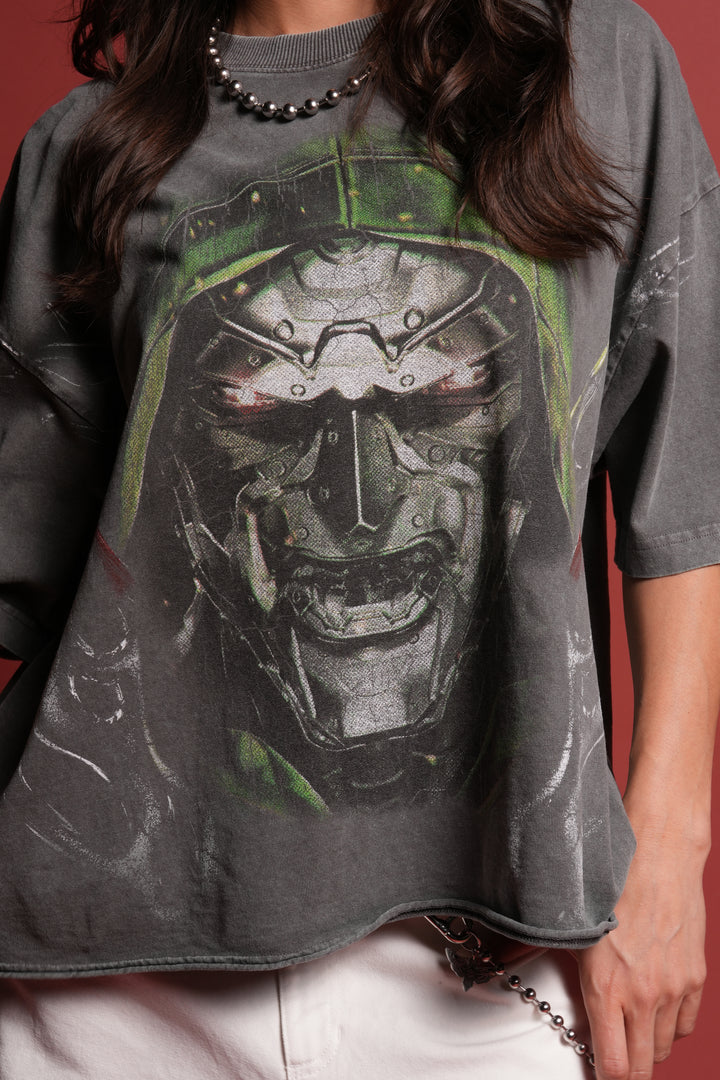 Doom Defiant Grunge Raw Hem Box Cut Tee in Wolf Gray