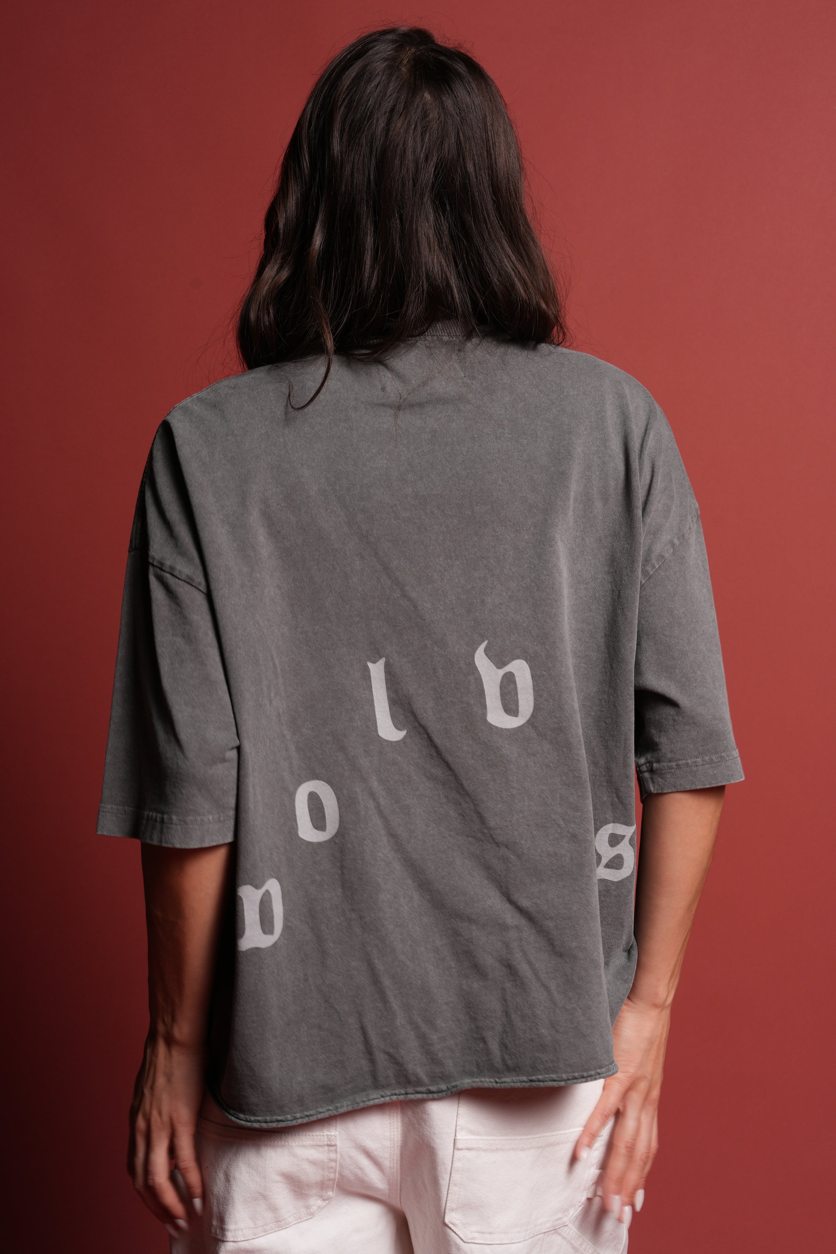 Doom Defiant Grunge Raw Hem Box Cut Tee in Wolf Gray