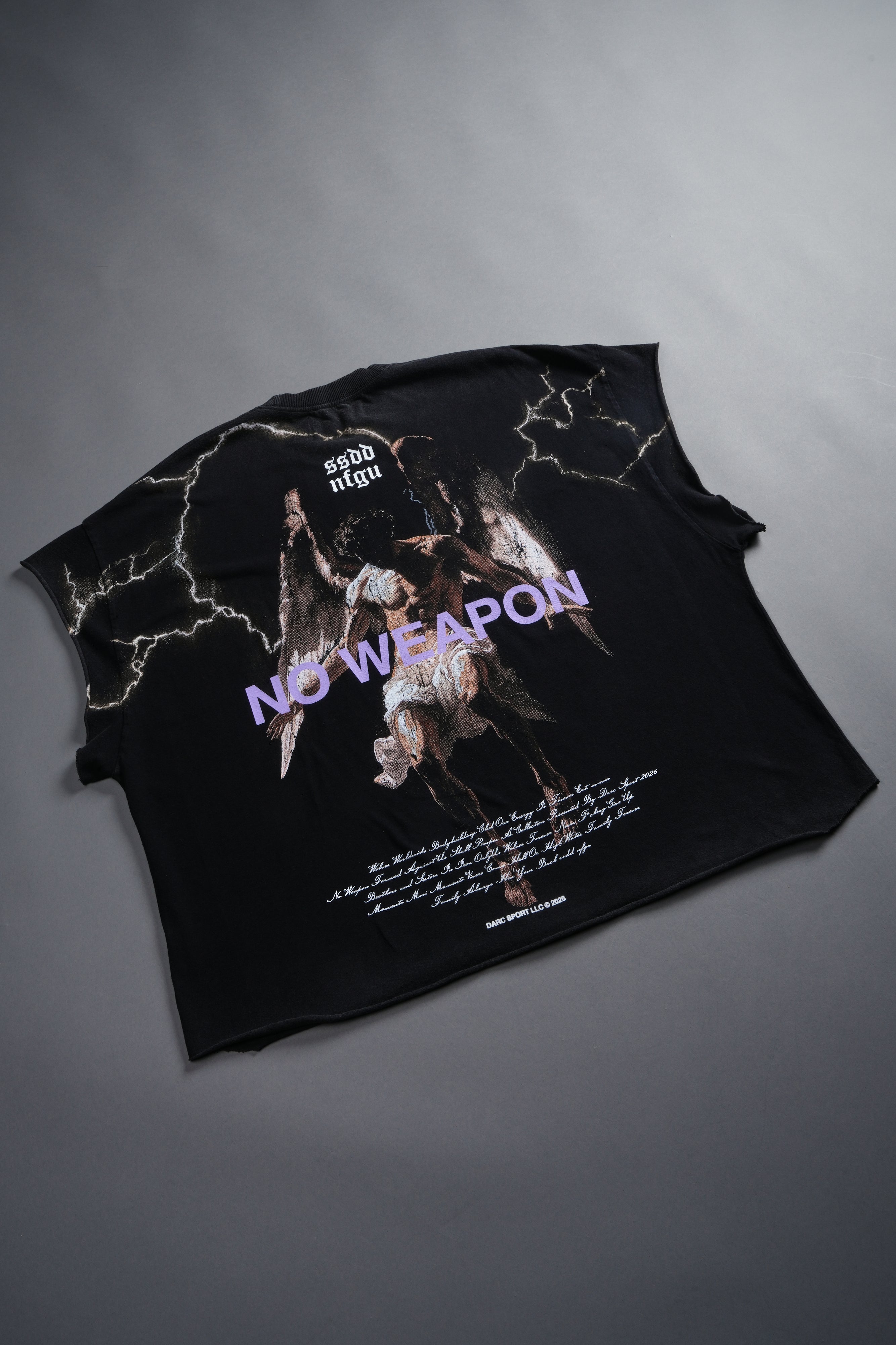 Fallen Angel Grunge Cut-Off Tee in Black