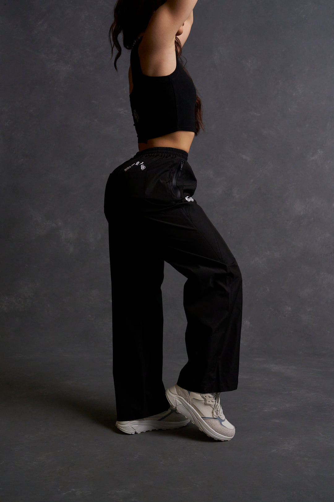 Dual Wolf Chopper Brolic Unisex Track Pants in Black/Black