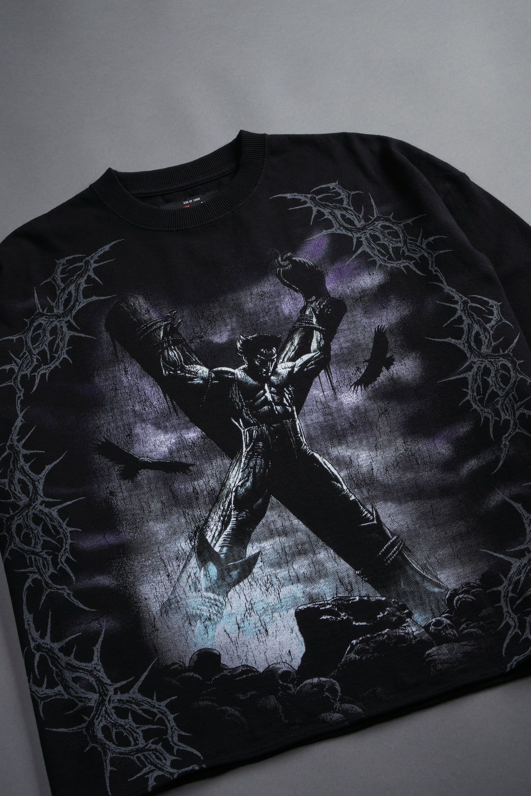 Wolverine Crucifix Grunge Raw Hem Box Cut Tee in Black