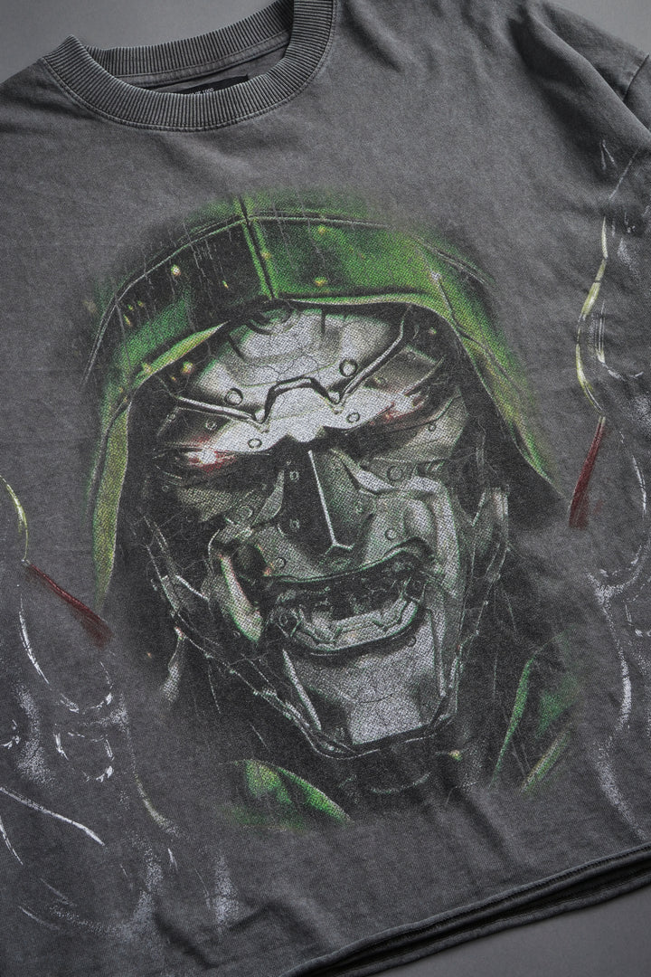 Doom Defiant Grunge Raw Hem Box Cut Tee in Wolf Gray