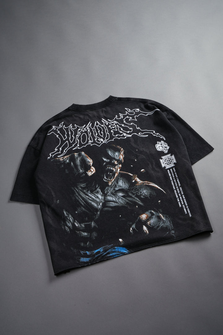 Release The Rage Grunge Raw Hem Box Cut Tee in Black