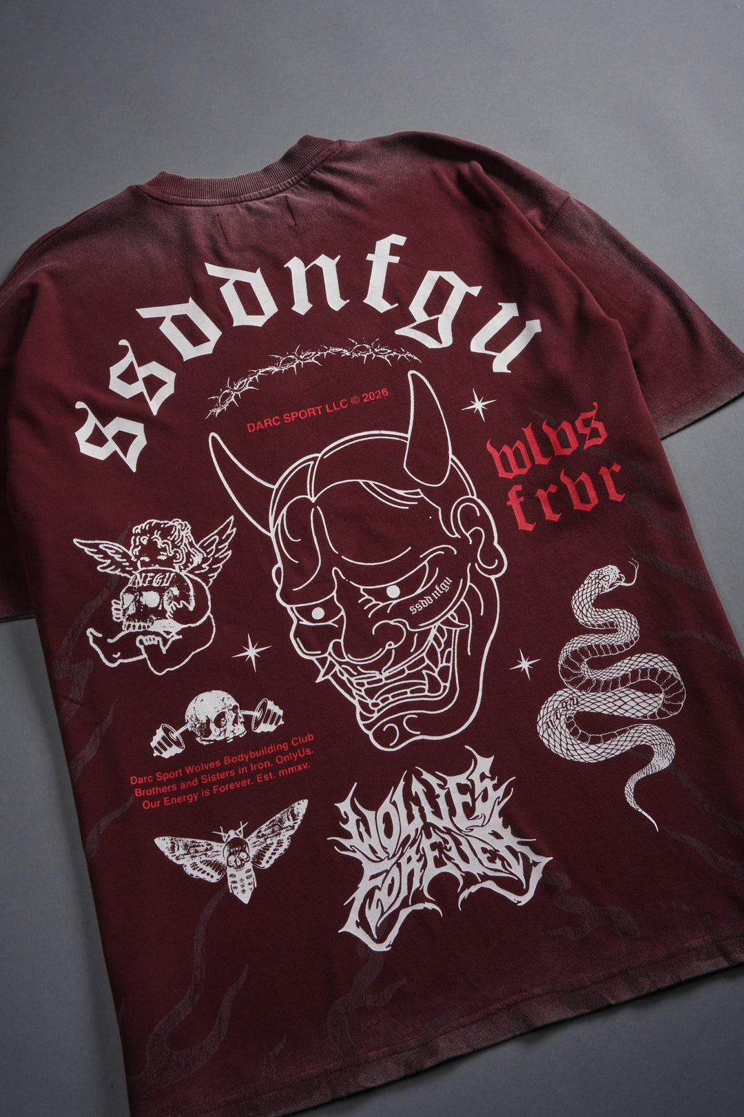 Oni Wolves "Premium" Oversized Tee in Oxblood