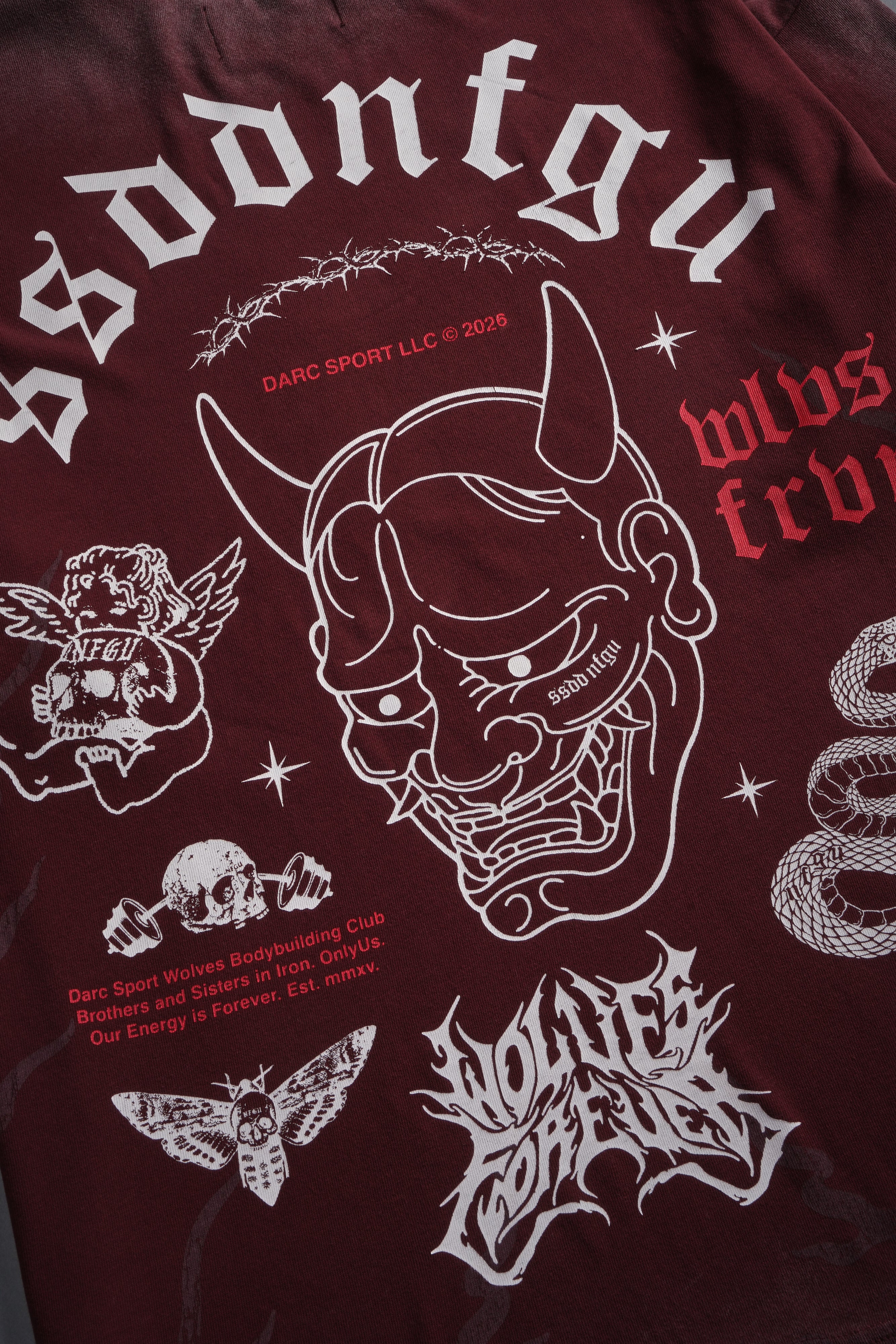 Oni Wolves "Premium" Oversized Tee in Oxblood