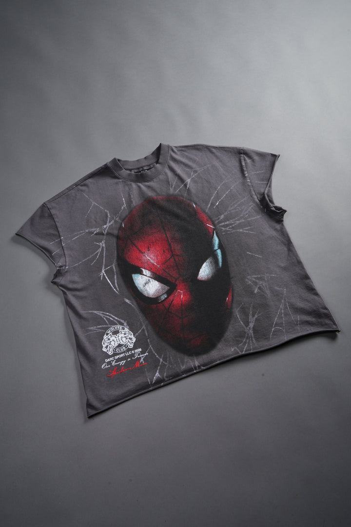Web Of Darkness Grunge Mid Length Raw Hem Cap Sleeve Tee in Slate Gray