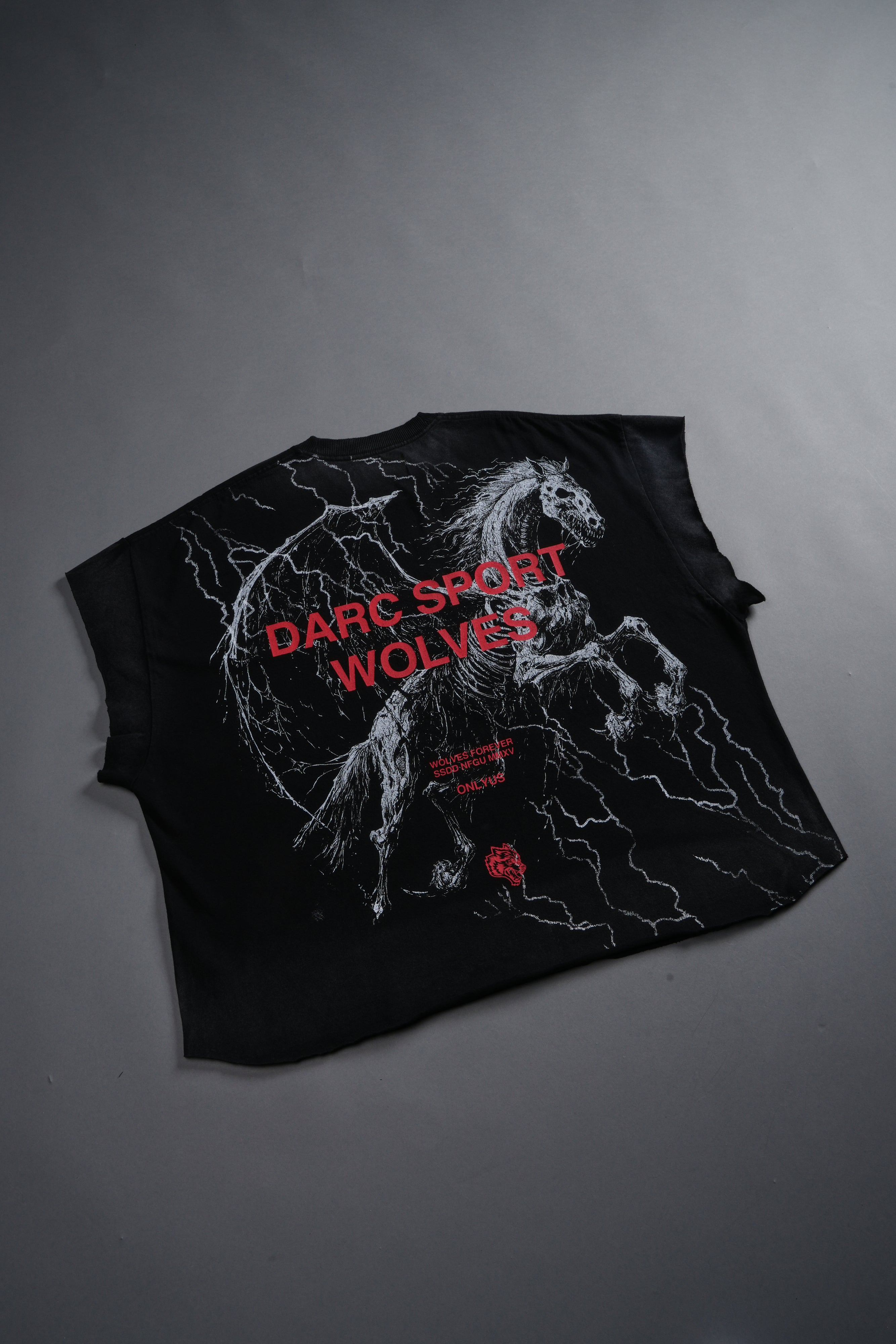 Pegasus Storm Grunge Cut-Off Tee in Black Drift Wash